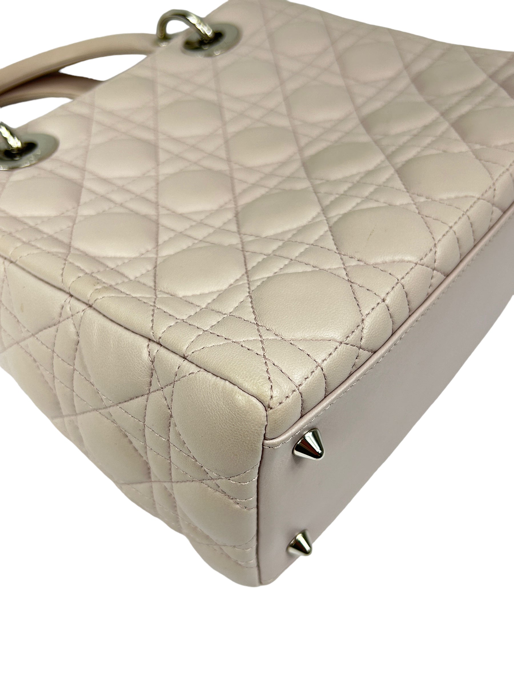 Quilted Medium Light Pink Lambskin Leather Lady Dior w/SHW