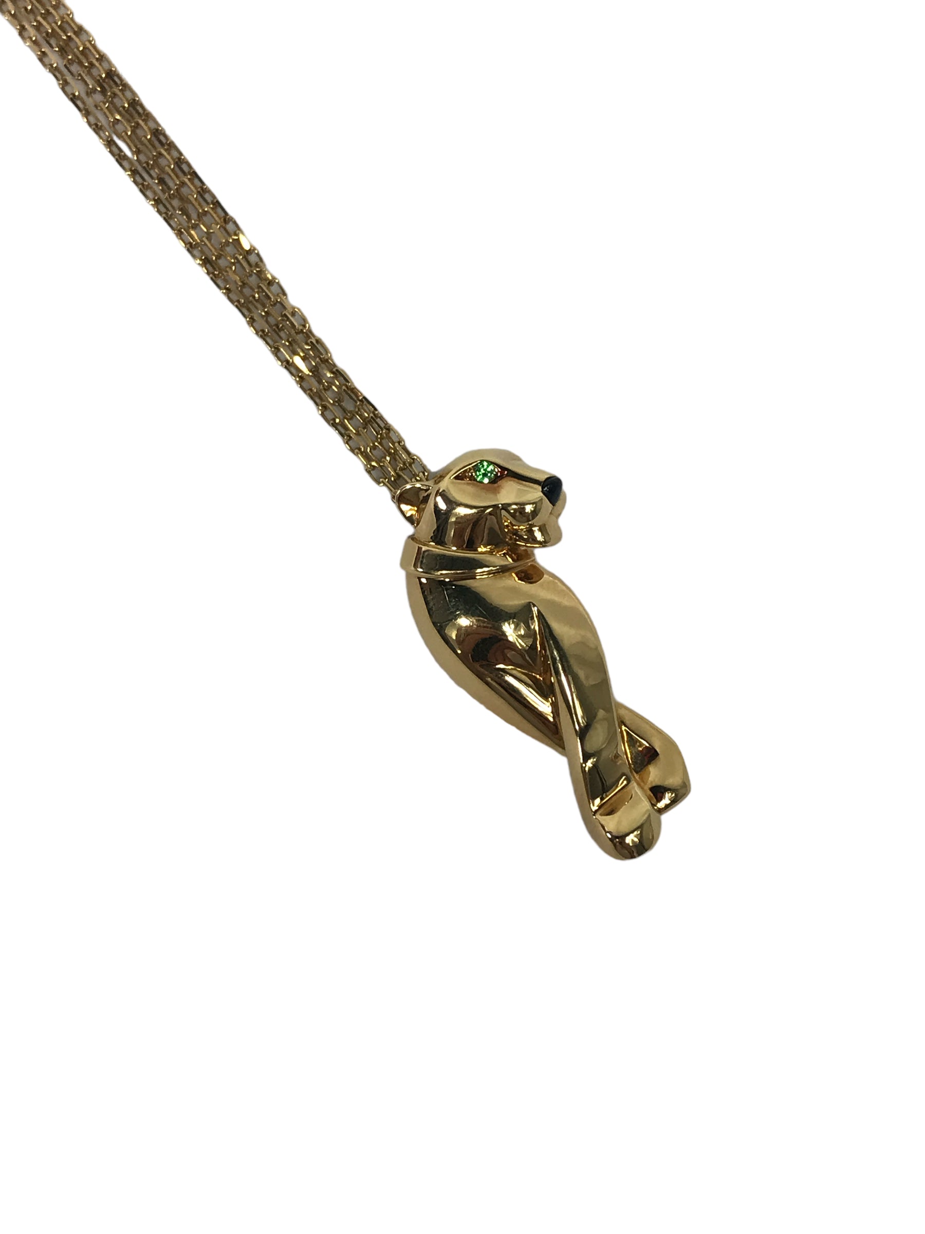18K Yellow Gold Panther de Cartier Pedant w/ tsavorite garnets and nose made from onyx