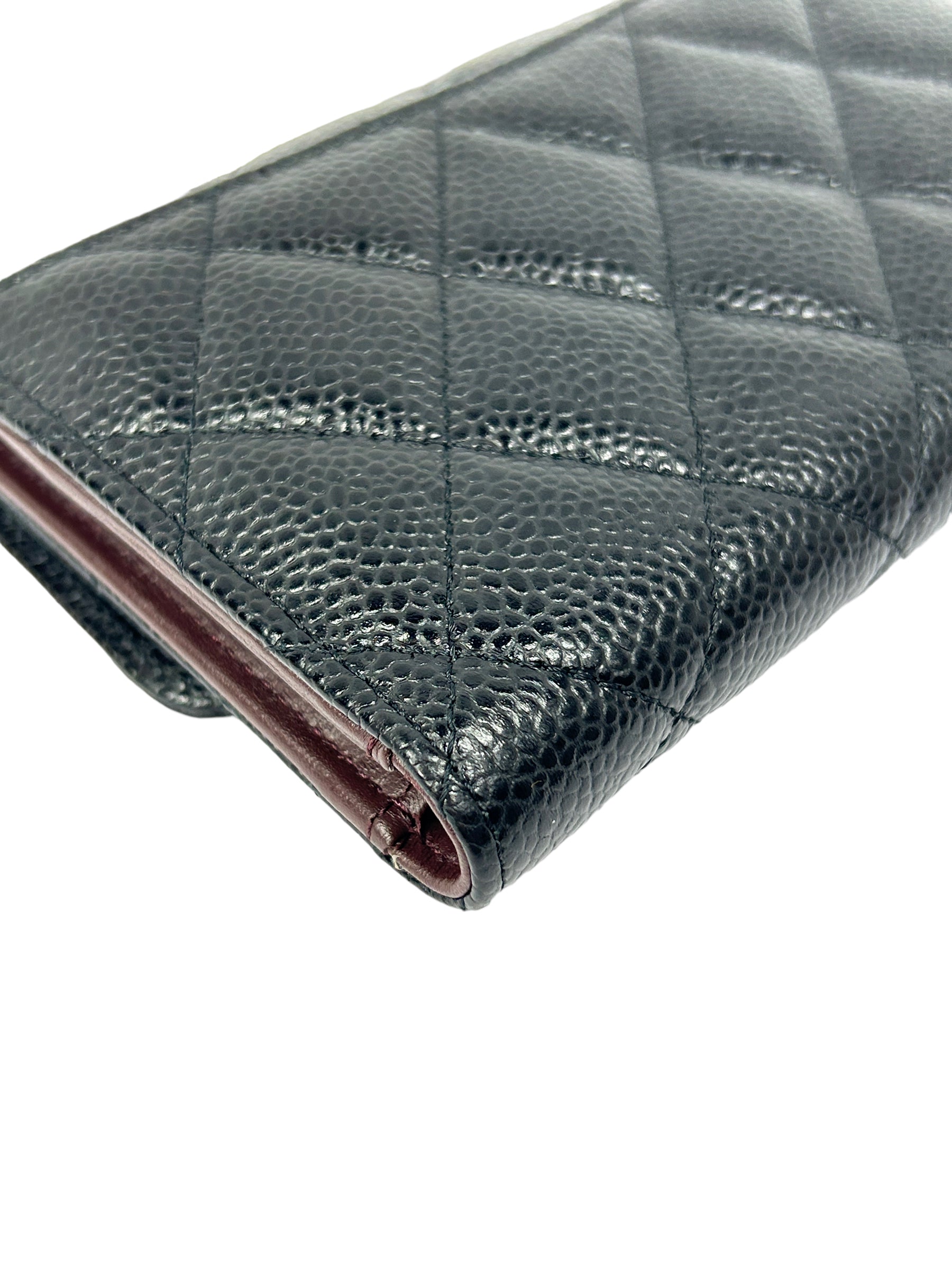 Black Caviar Quilted Leather Medium Flap Wallet w/GHW