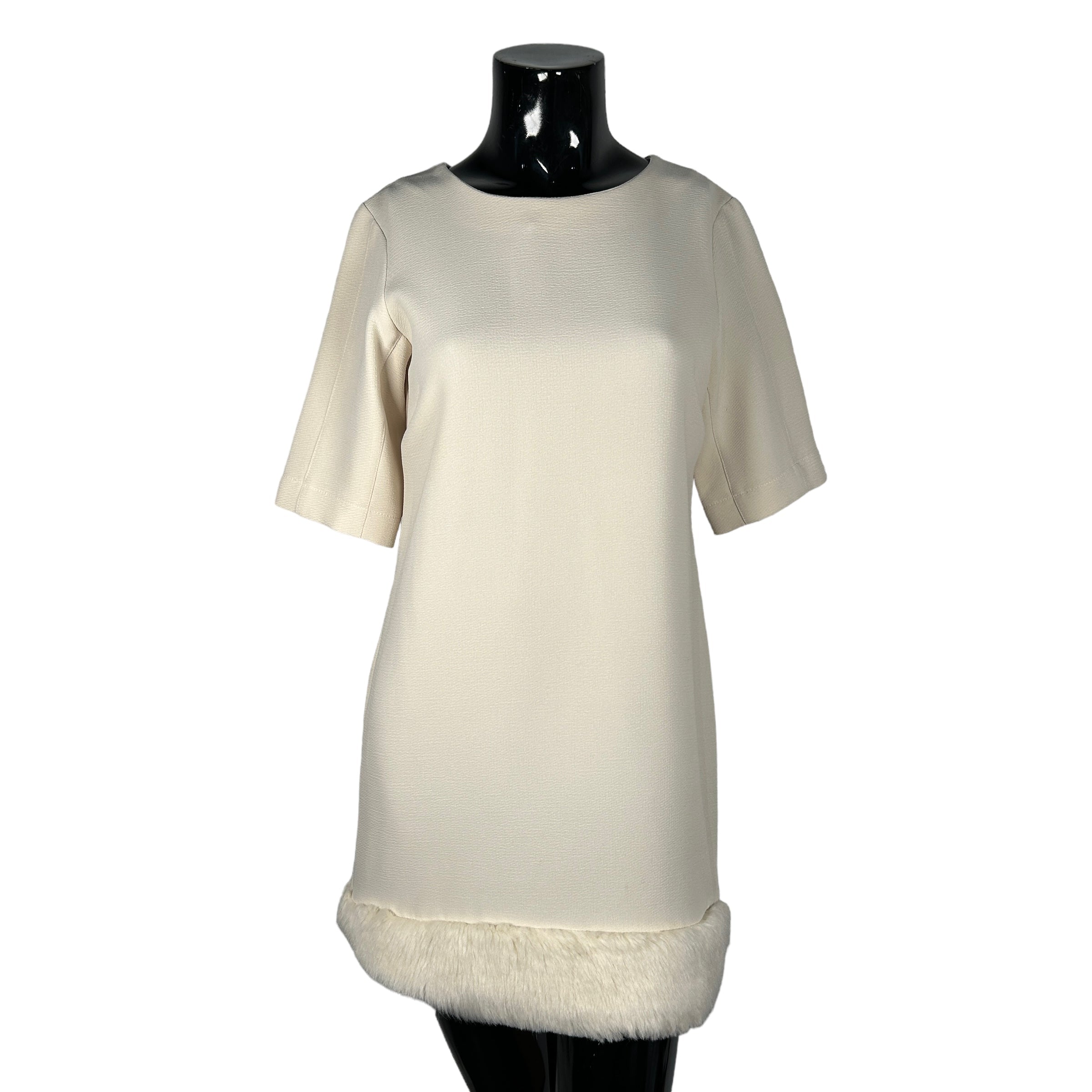TOPSHOP White Faux Fur Trim Short Sleeve Dress
