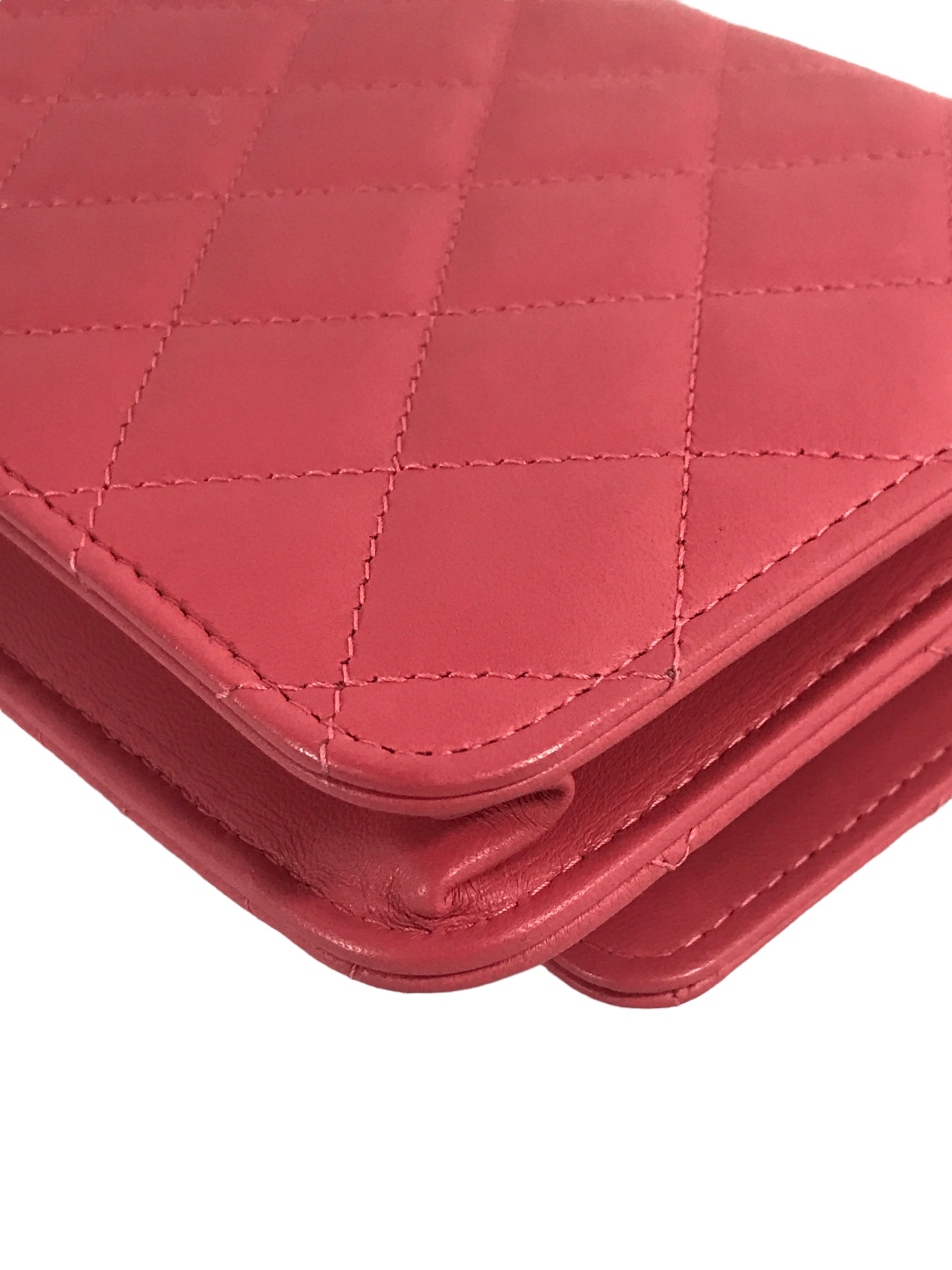 Bubblegum Pink Quilted Lambskin Leather Trendy Wallet On Chain W/GHW