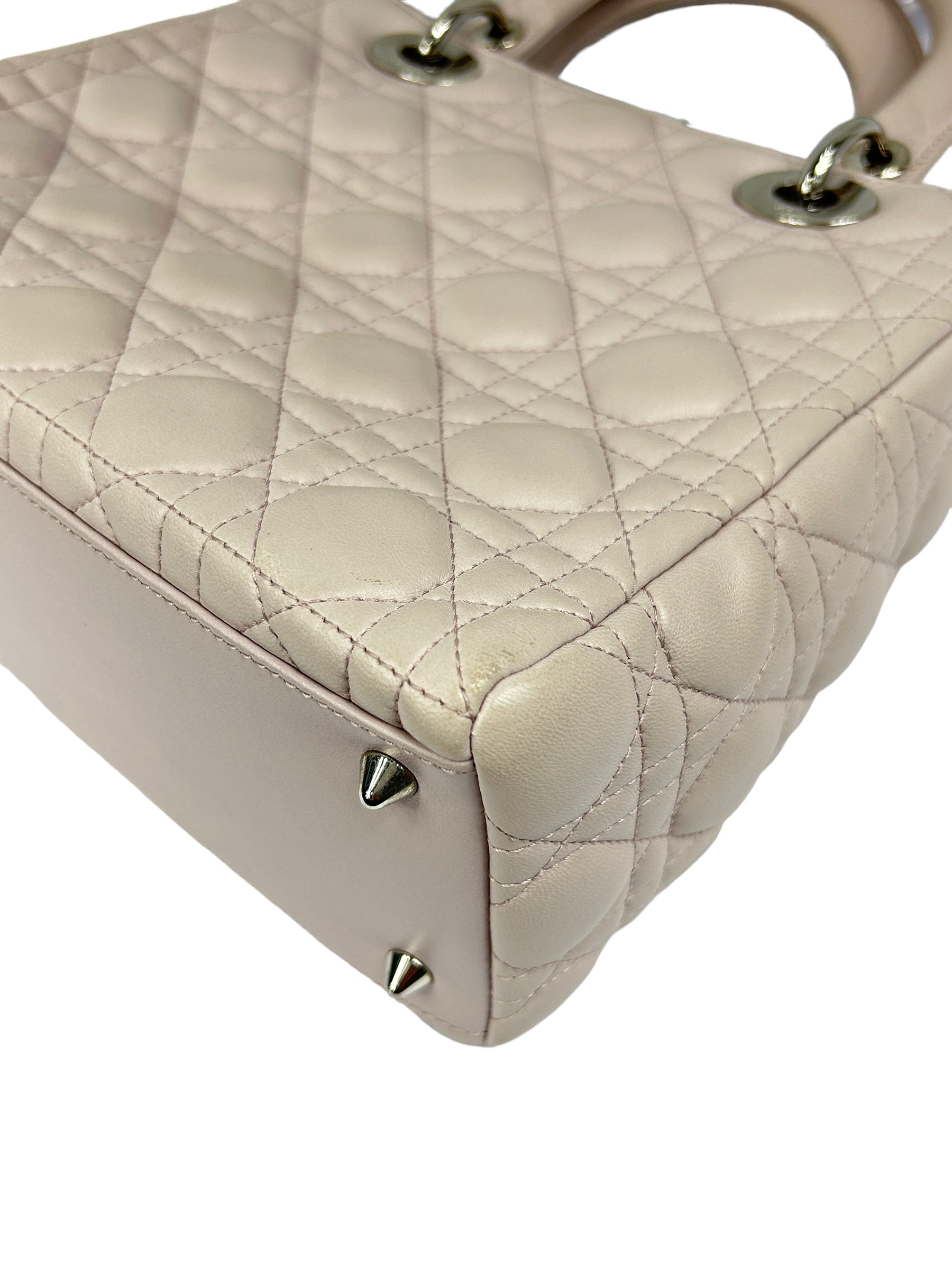 Quilted Medium Light Pink Lambskin Leather Lady Dior w/SHW