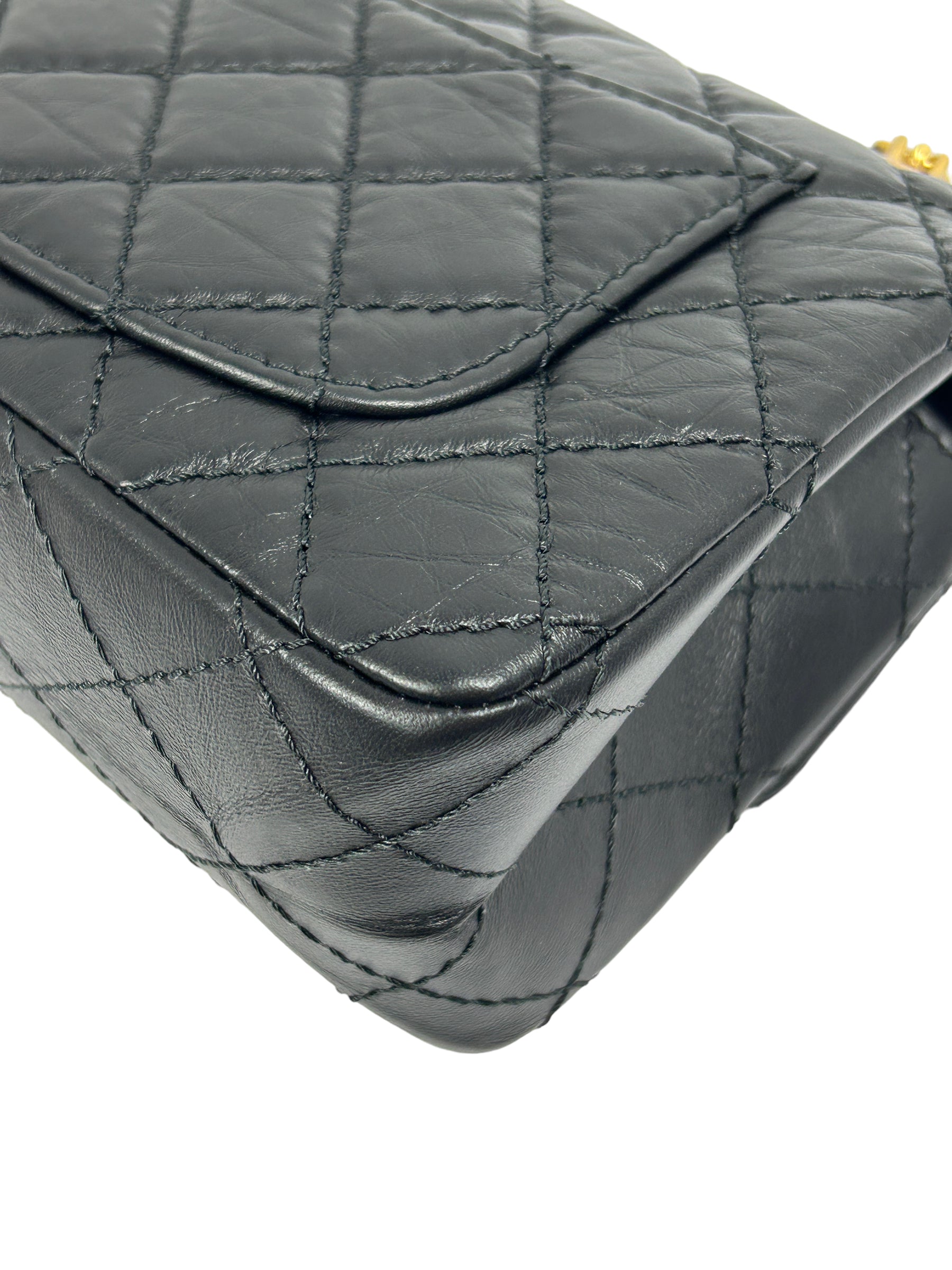 Black Aged Calfskin Quilted Mini Reissue Single Flap w/AGHW
