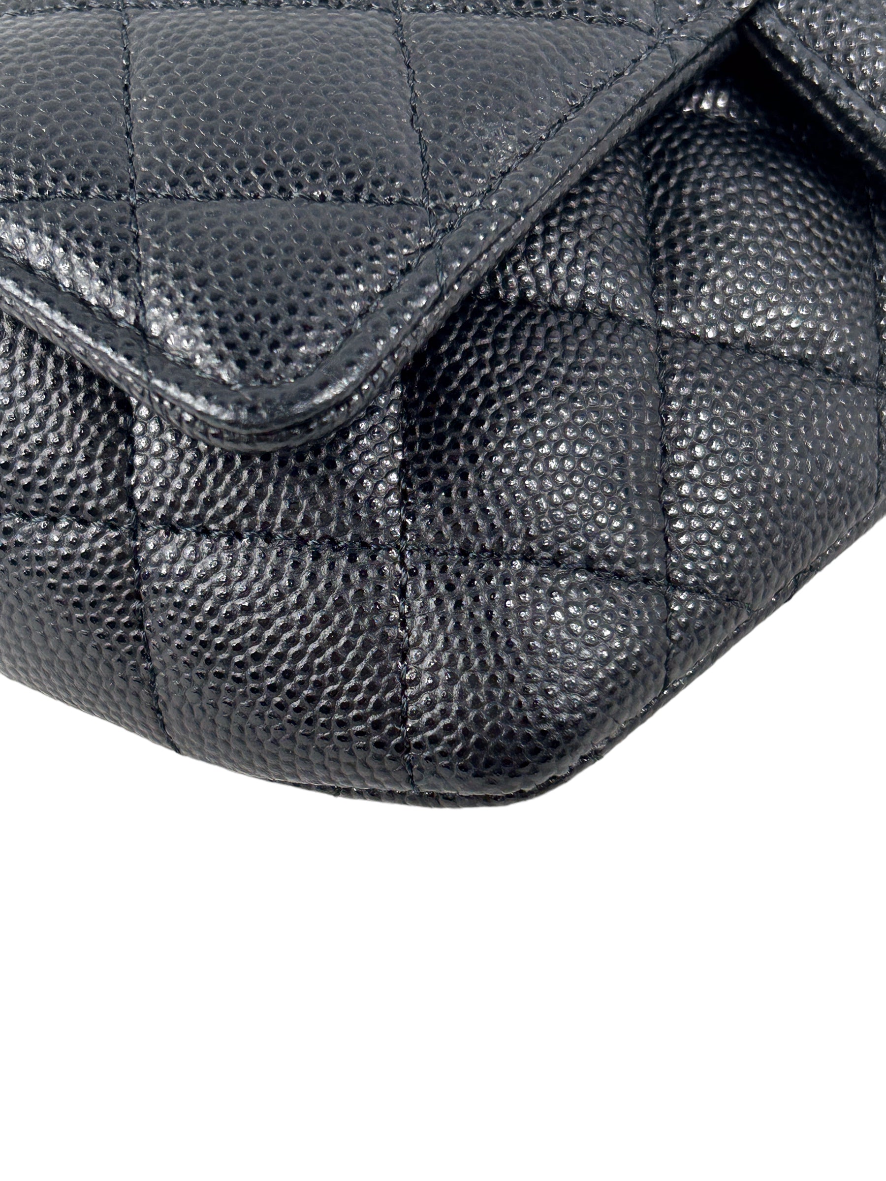 Black Caviar Quilted Sunglass Case Bag w/GHW Chain