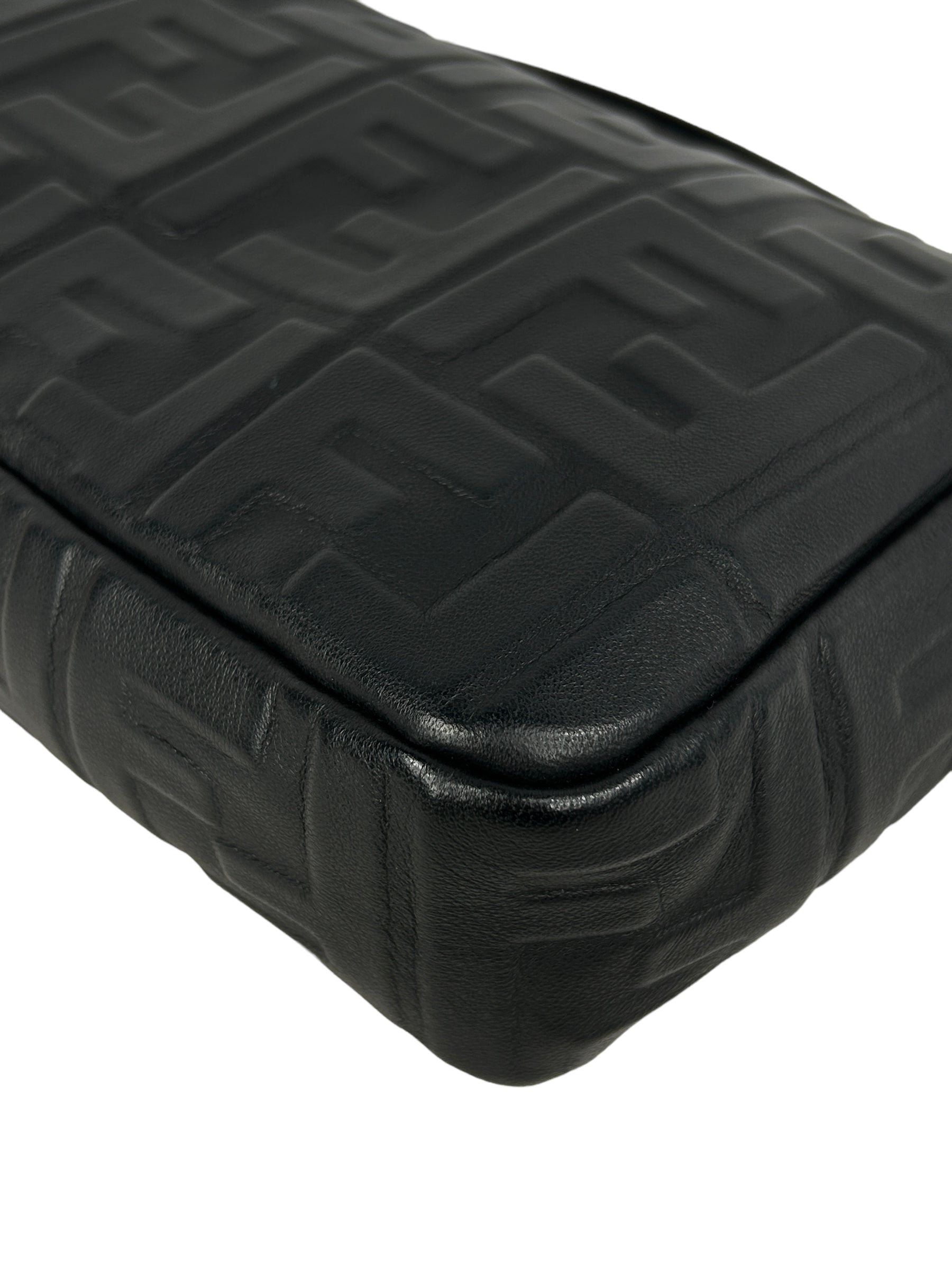 Black Embossed Lambskin Leather Baguette Shoulder Bag w/GHW
