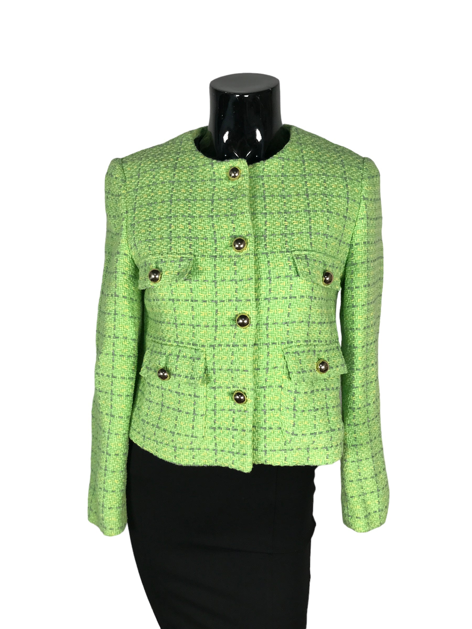 MANGO Green Tweed Crop Blazer