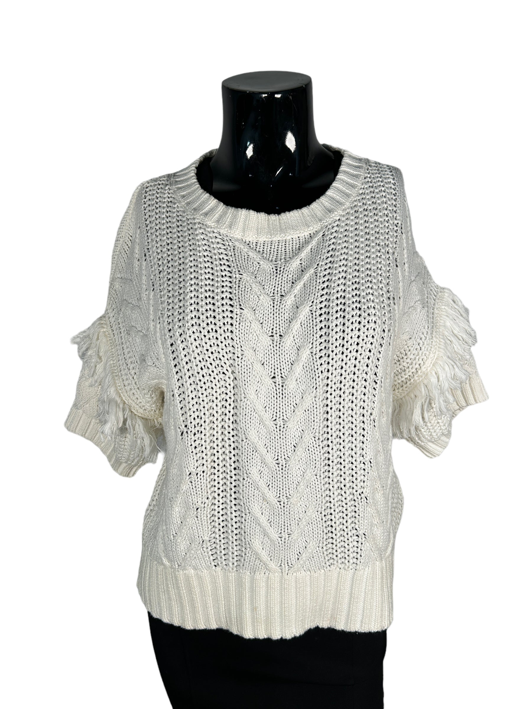 MANGO White Frayed Short Sleeve Top