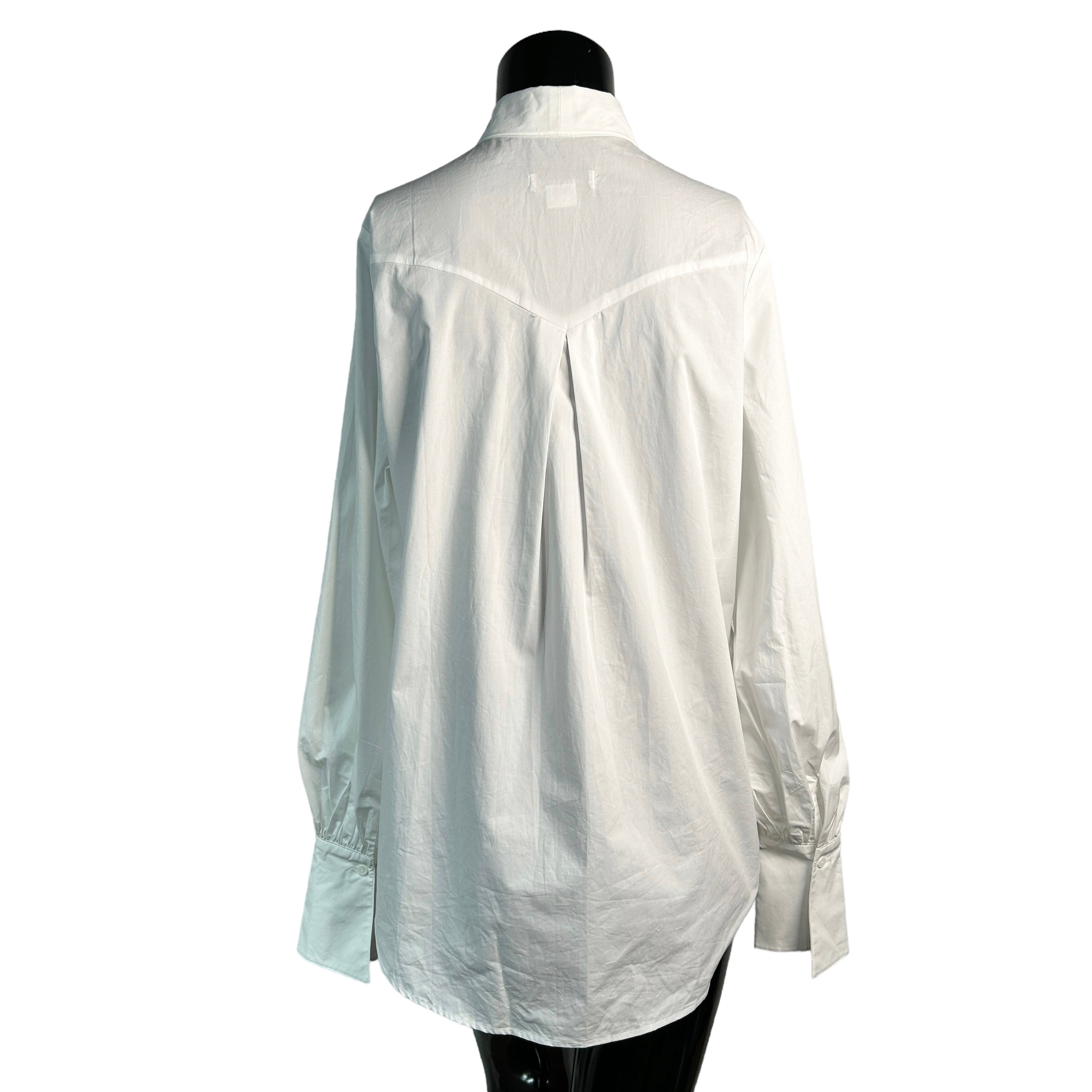 URBAN REVIVO White Long Cotton Bow Neck Blouse