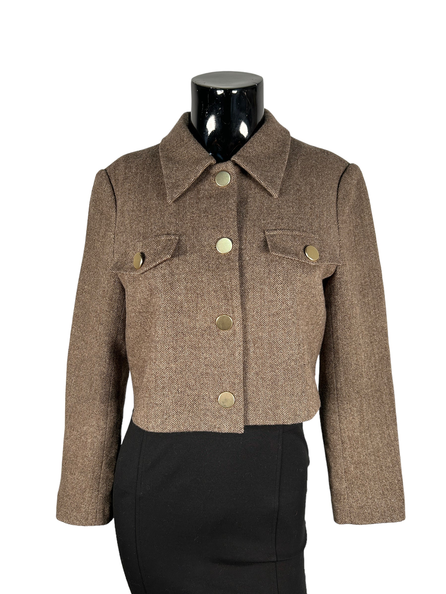 GOELIA Brown Wool Cropped Coat w/GHW