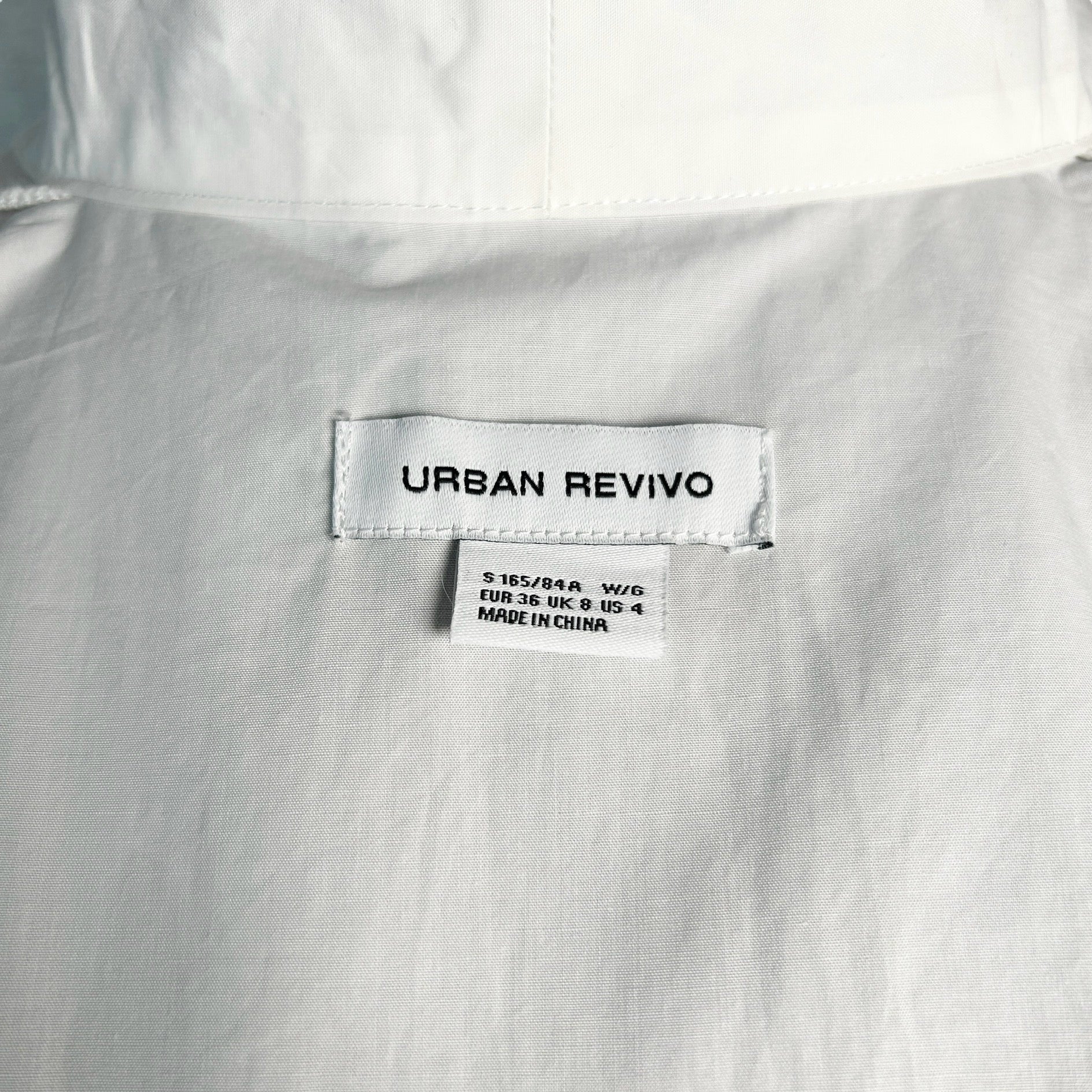 URBAN REVIVO White Long Cotton Bow Neck Blouse