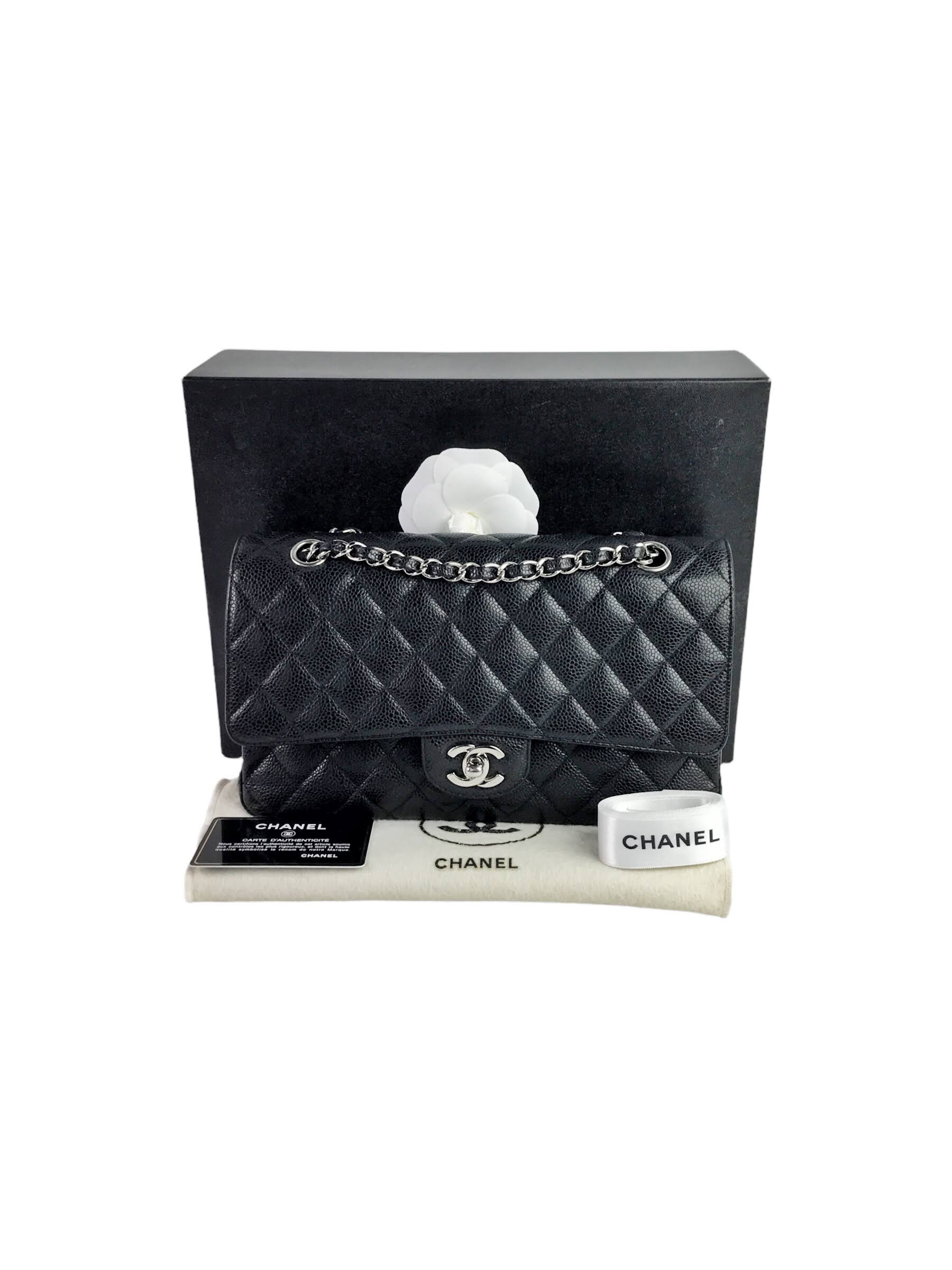 Black Caviar Double Flap Medium Bag w/SHW