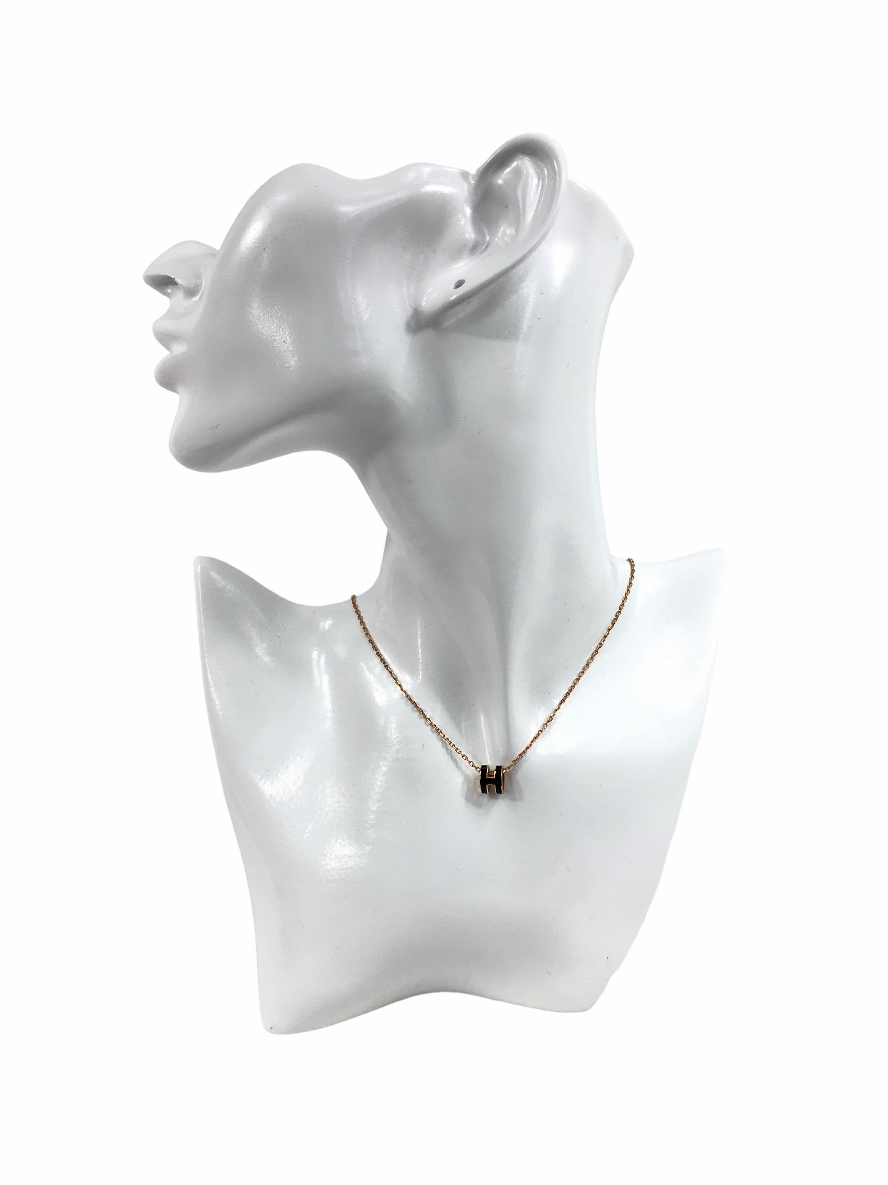 Black Enamel Mini H Pop Rose Gold Necklace