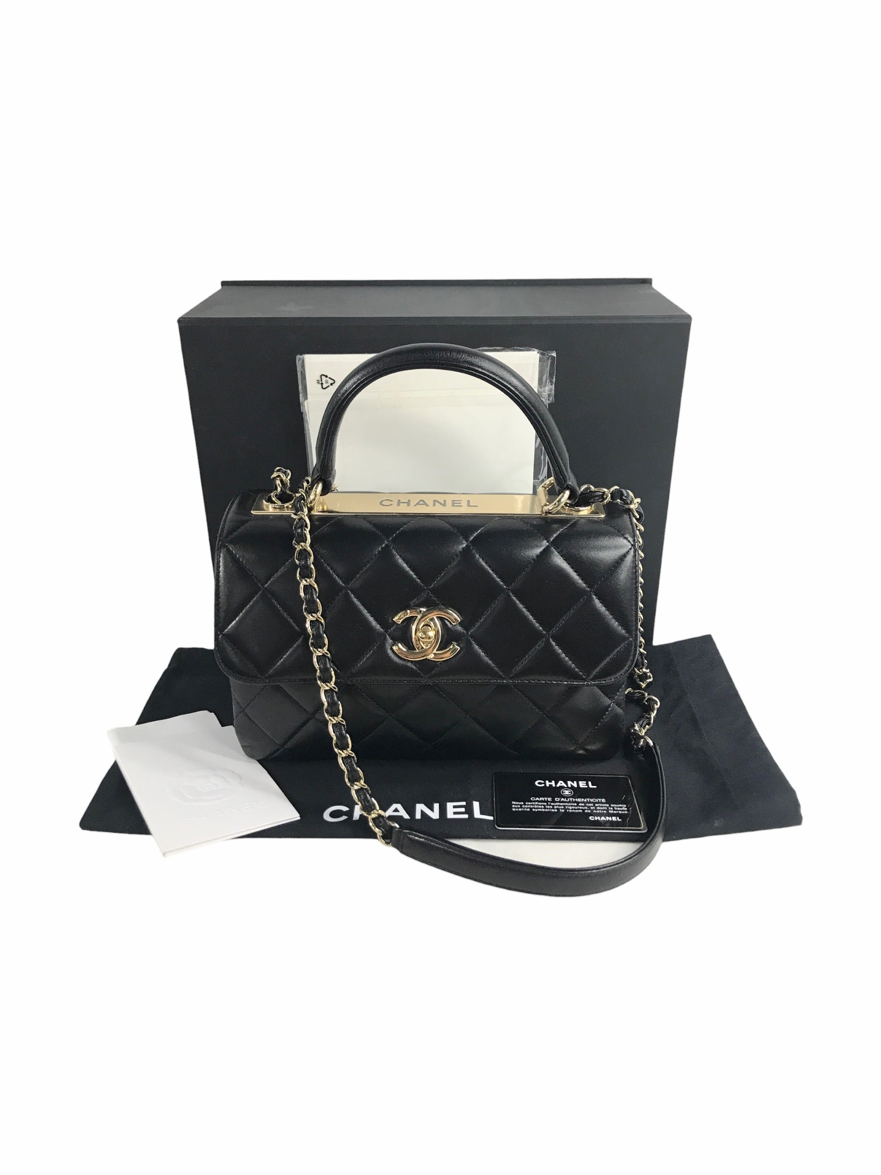 Black Lambskin Quilted Small Trendy W/GHW