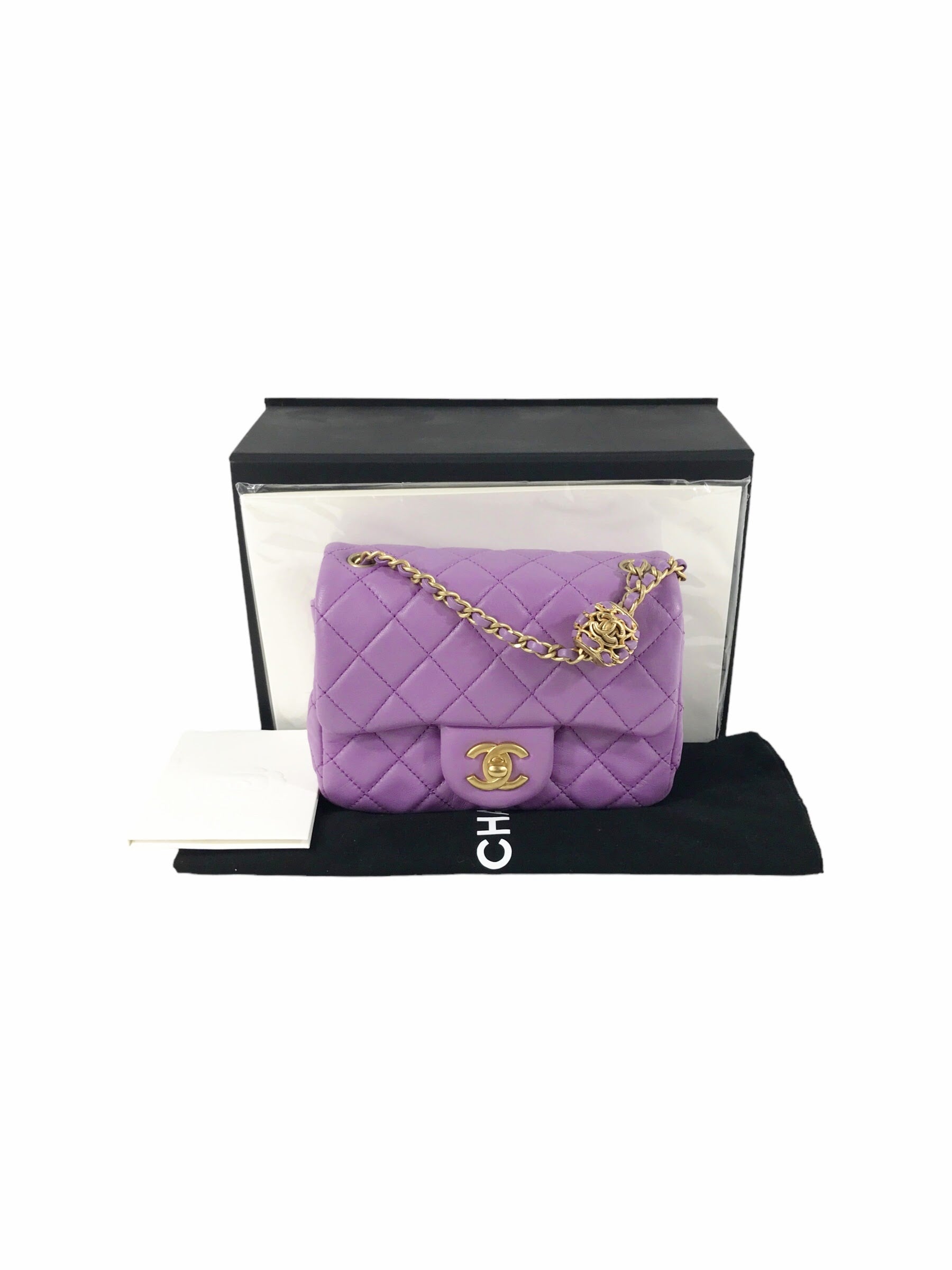 Lavendar Quilted Lambskin Pearl Crush Mini Square w/ AGHW