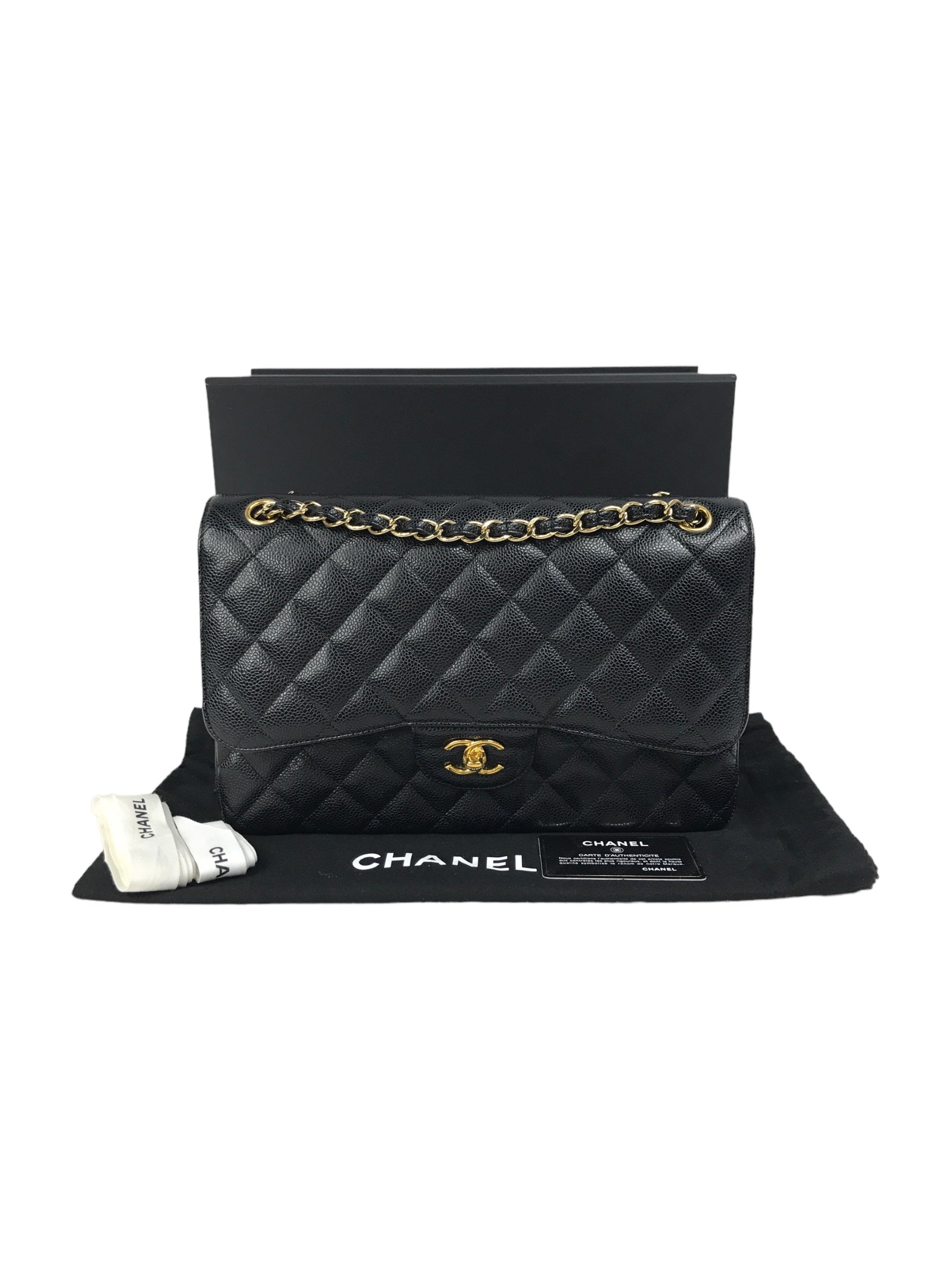 Black Caviar Quilted Double Flap Jumbo w/GHW