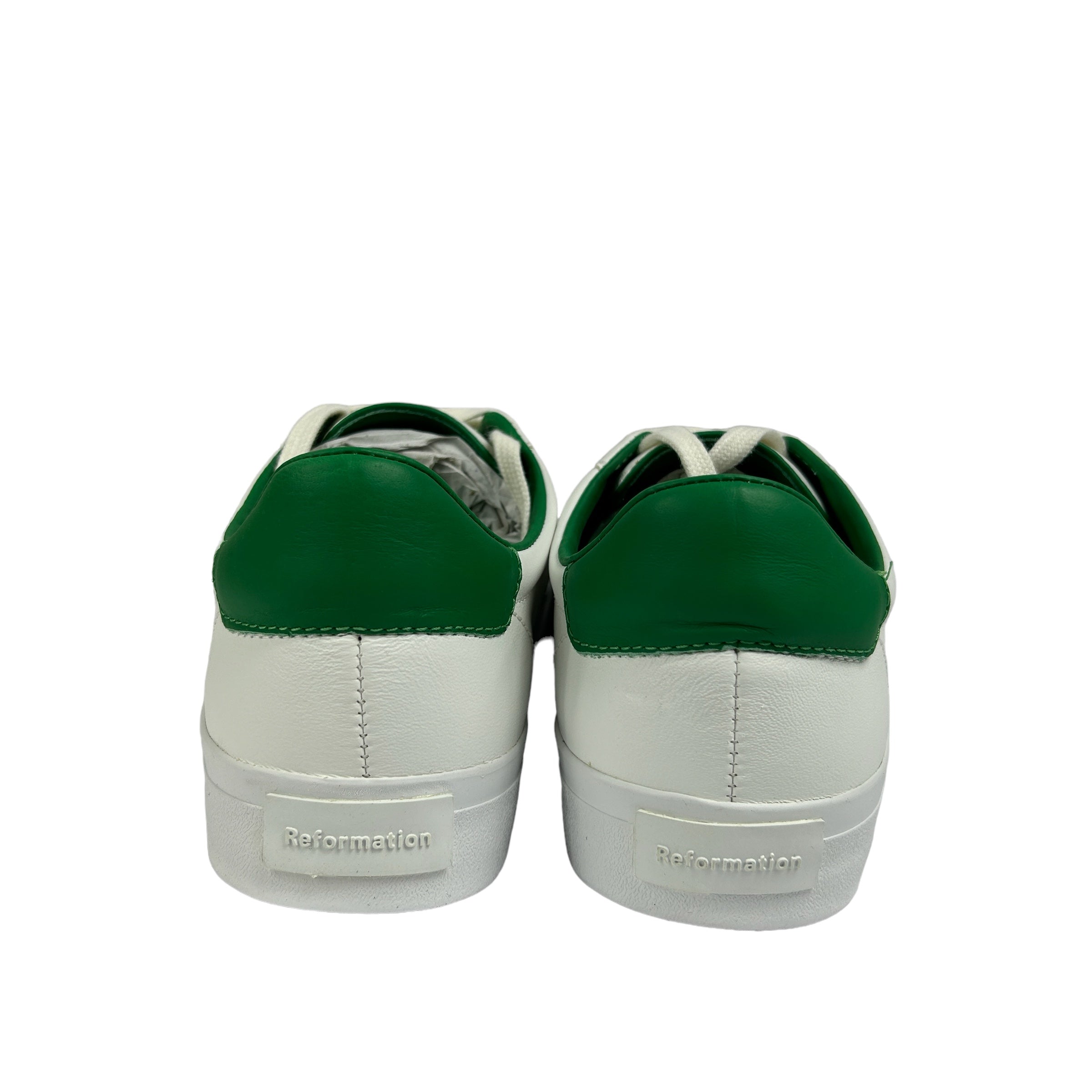 REFORMATION White/Green Harlow Leather Sneakers