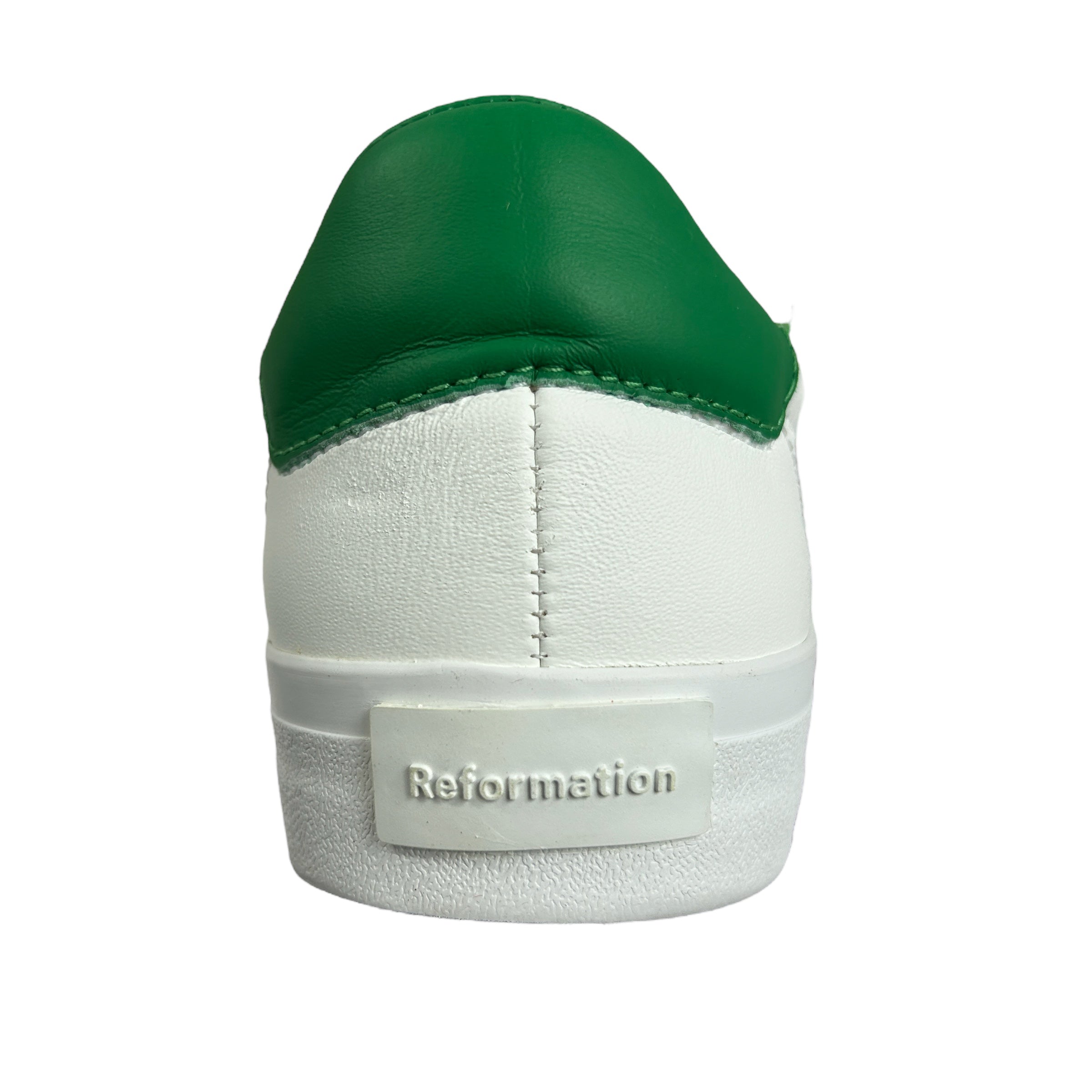 REFORMATION White/Green Harlow Leather Sneakers