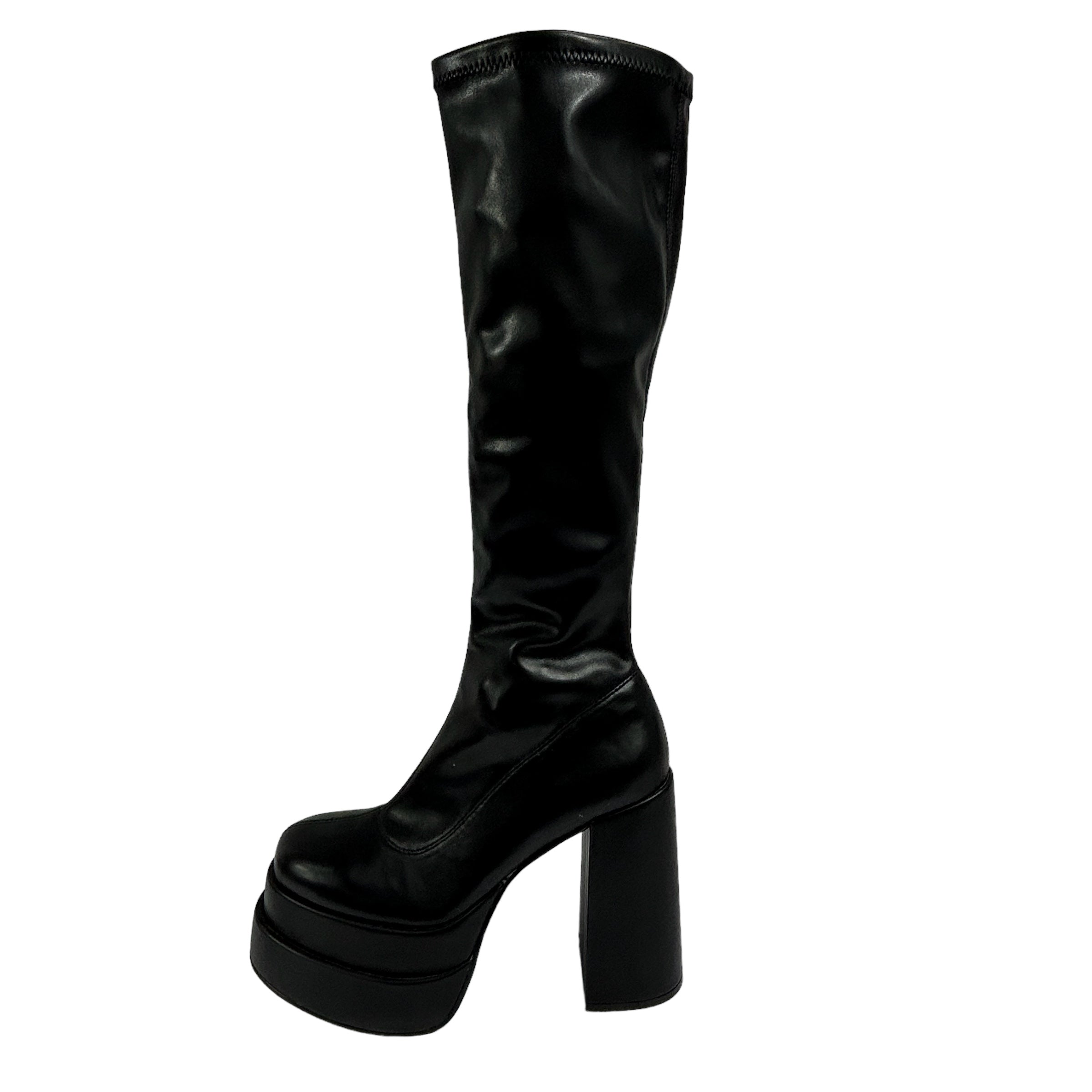 CALL IT SPRING Black Faux Leather Platform Knee High Boots BLACK