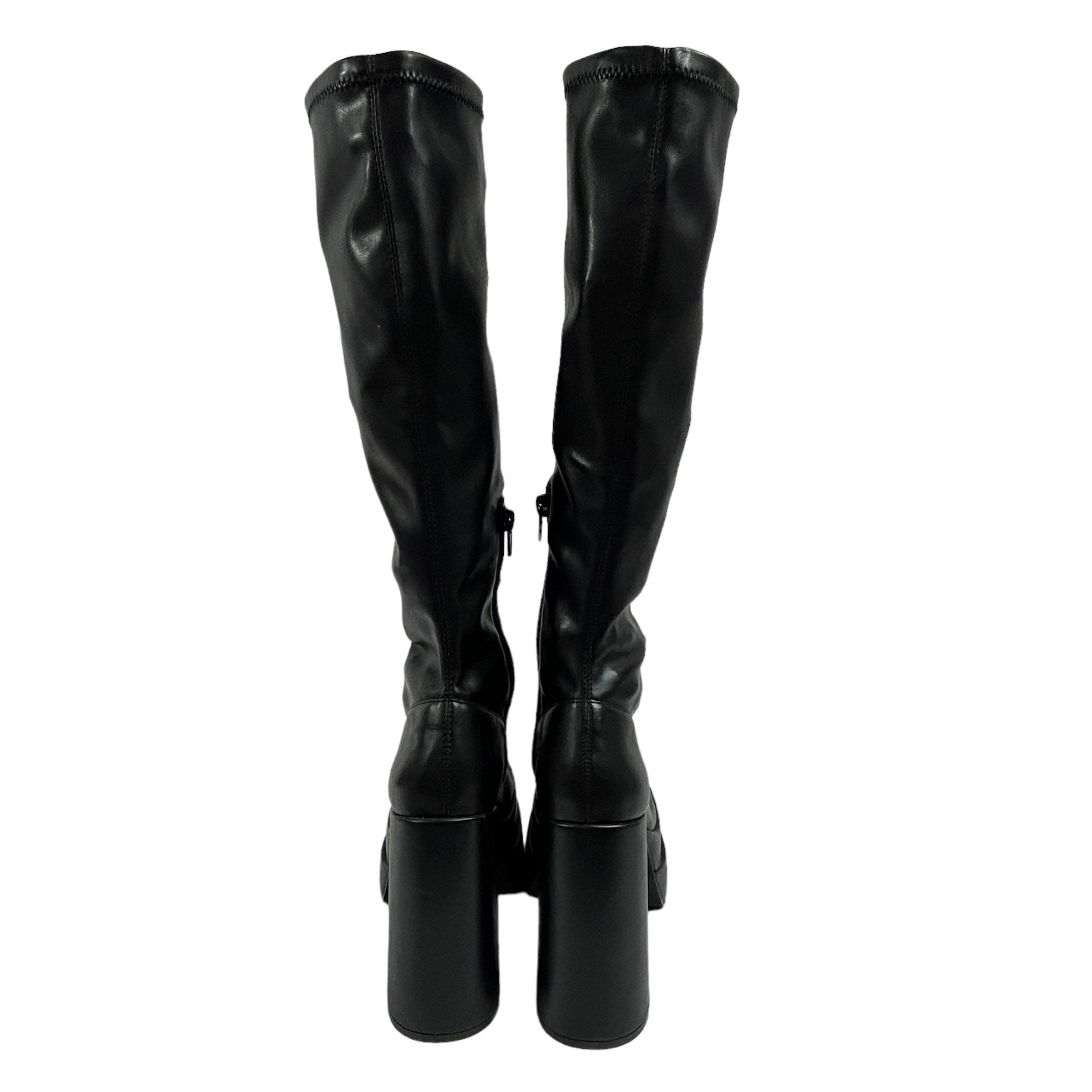 CALL IT SPRING Black Faux Leather Platform Knee High Boots