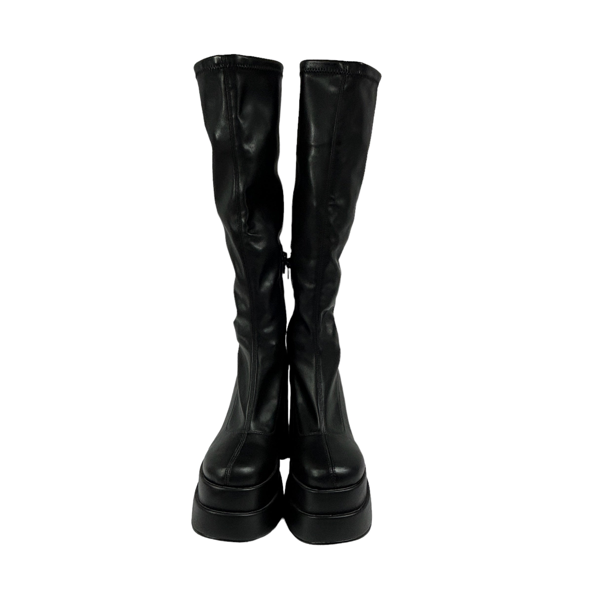 CALL IT SPRING Black Faux Leather Platform Knee High Boots