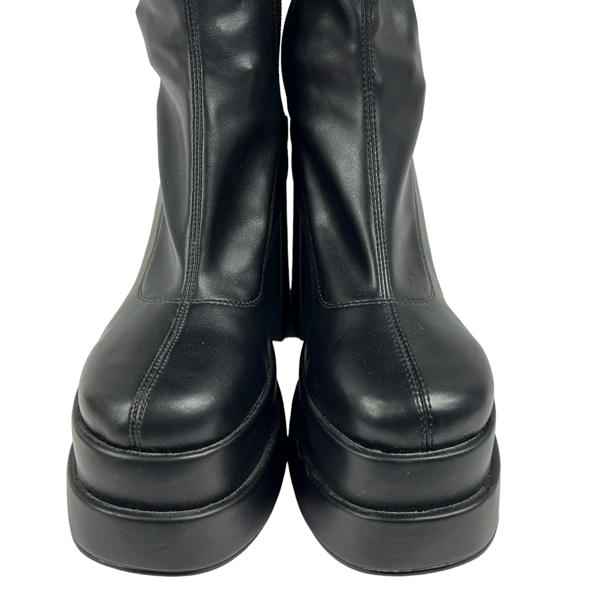 CALL IT SPRING Black Faux Leather Platform Knee High Boots