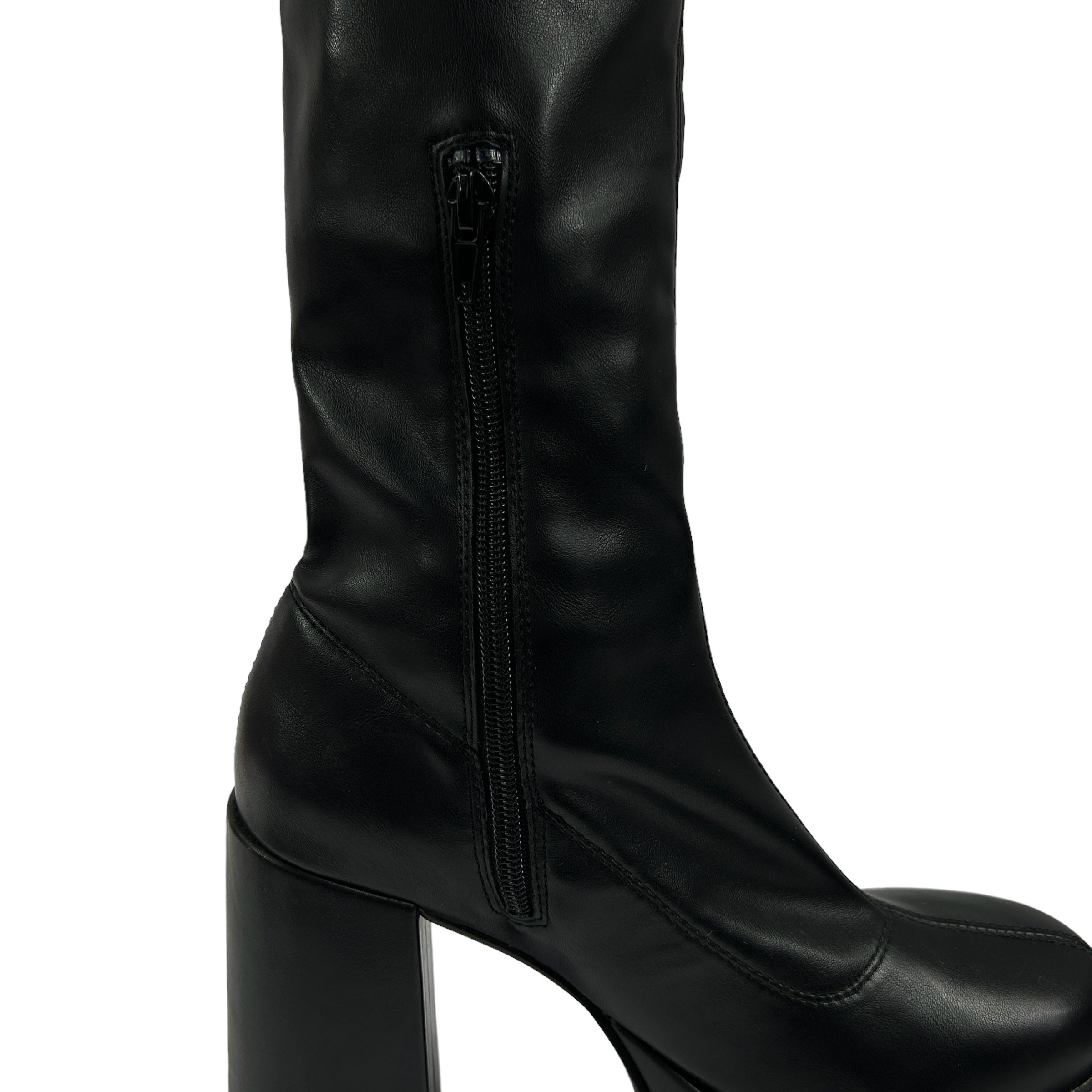 CALL IT SPRING Black Faux Leather Platform Knee High Boots