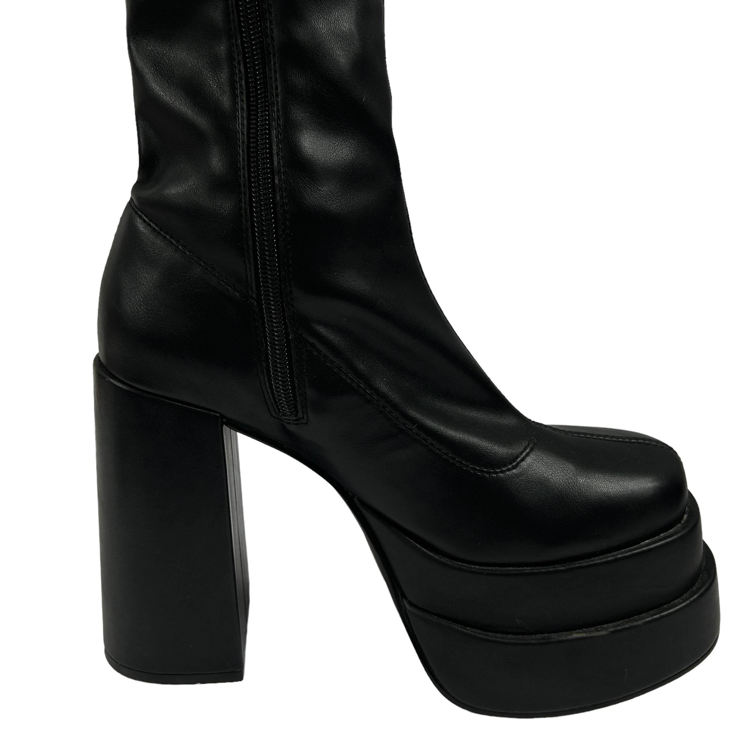 CALL IT SPRING Black Faux Leather Platform Knee High Boots