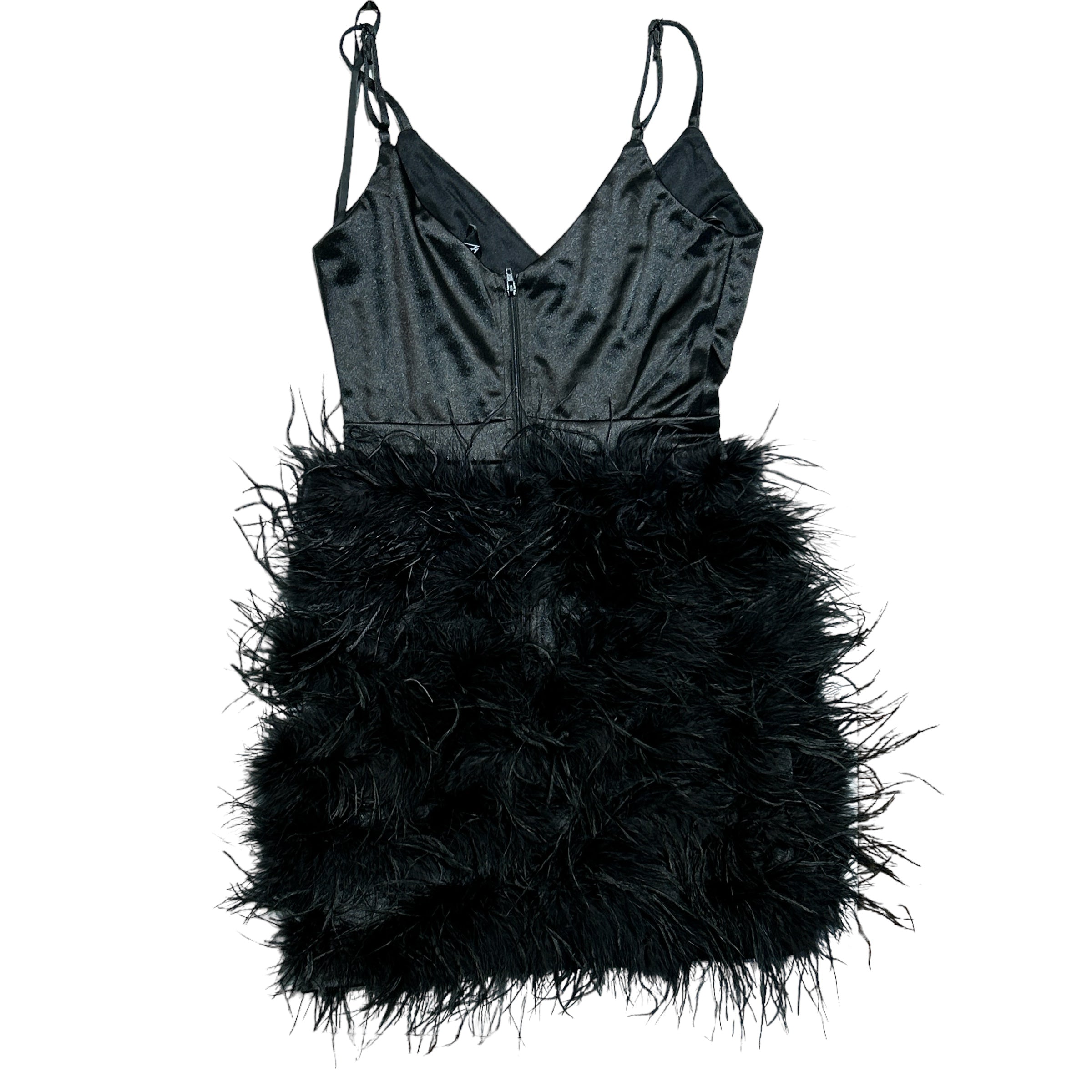 WINDSOR Black Silk Feather Mini Formal Dress
