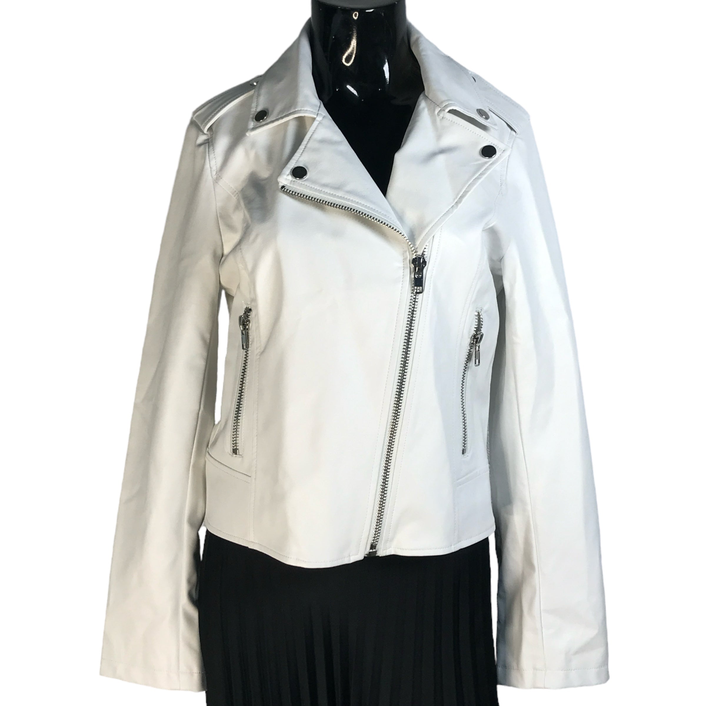 NOIZE White Faux Leather Moto Jacket w/SHW