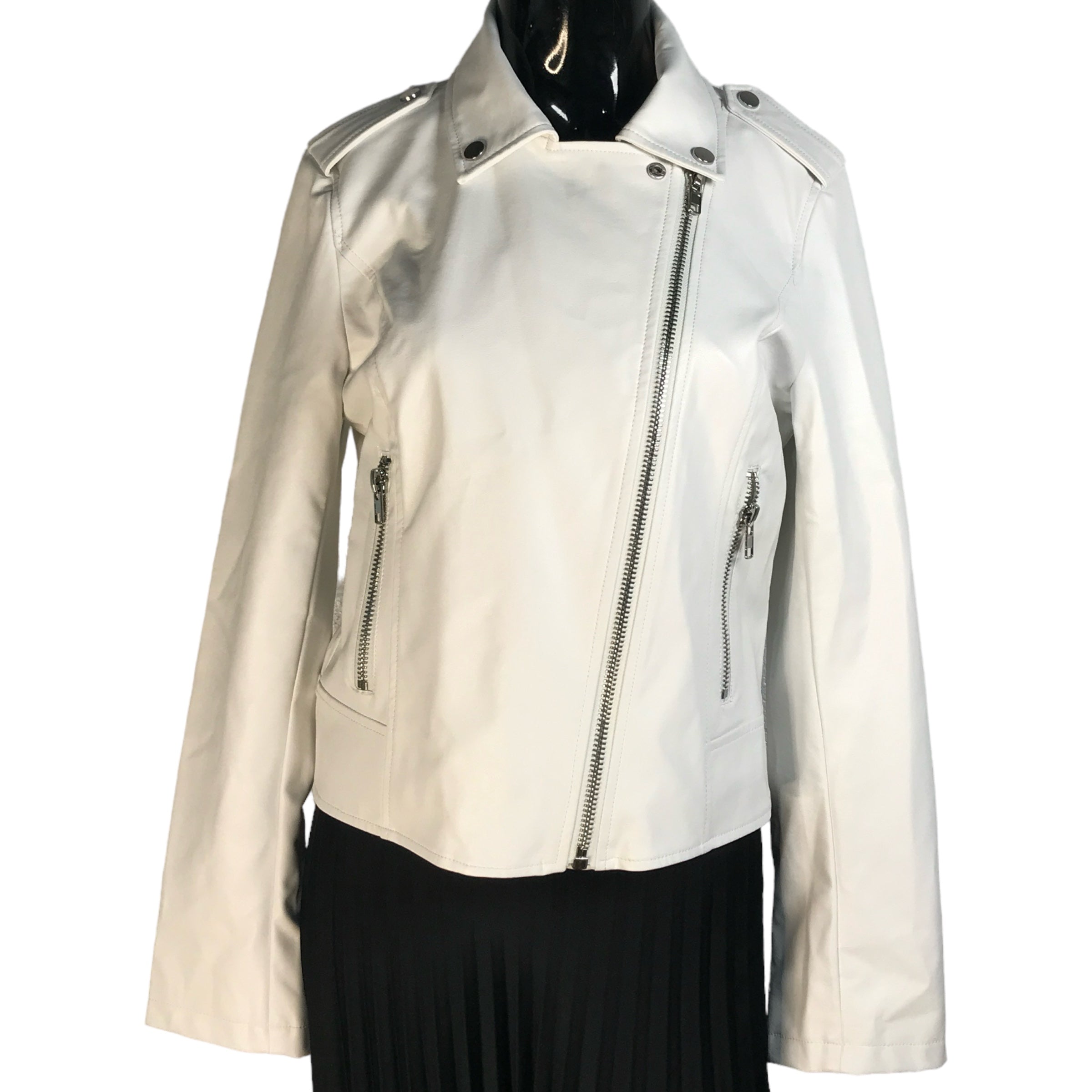 NOIZE White Faux Leather Moto Jacket w/SHW