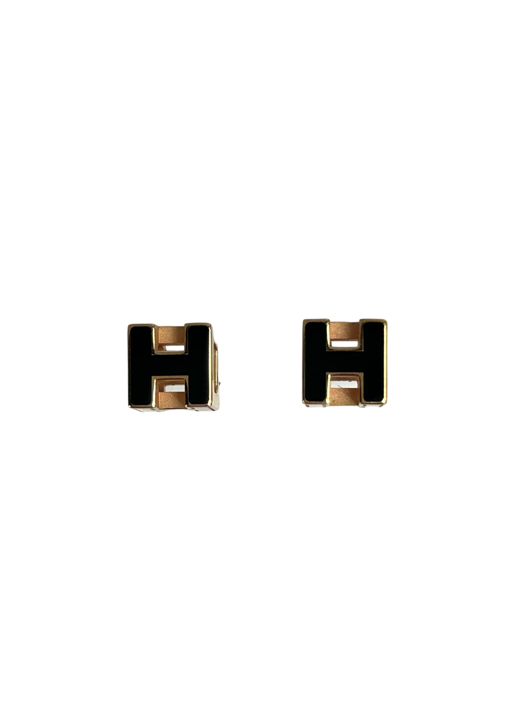 Rose Gold Plated Cage d’H Black Enamel Earrings