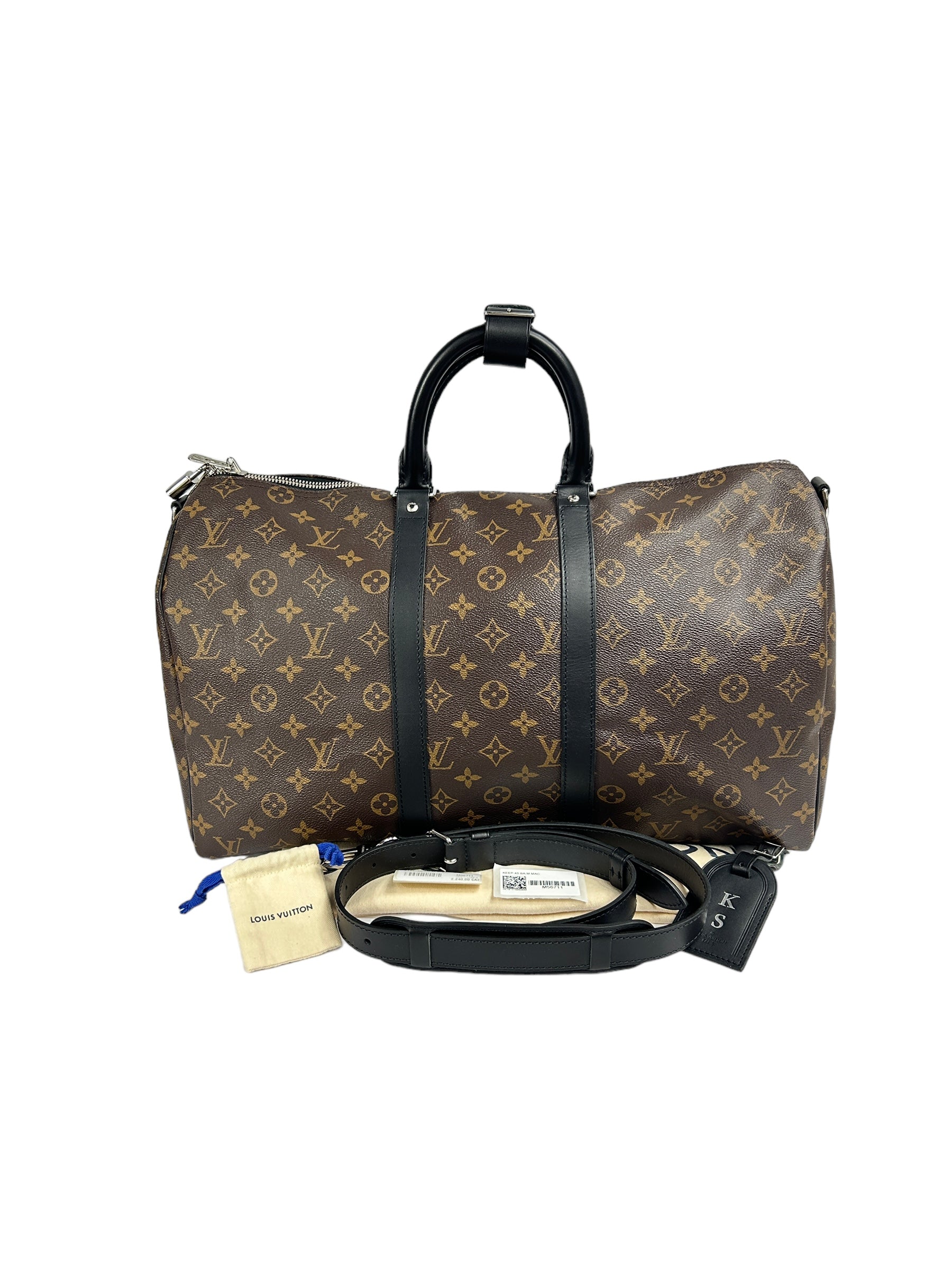 Monogram Coated Canvas w/Black Accent Calfskin Leather Keepall 45 w/SHW