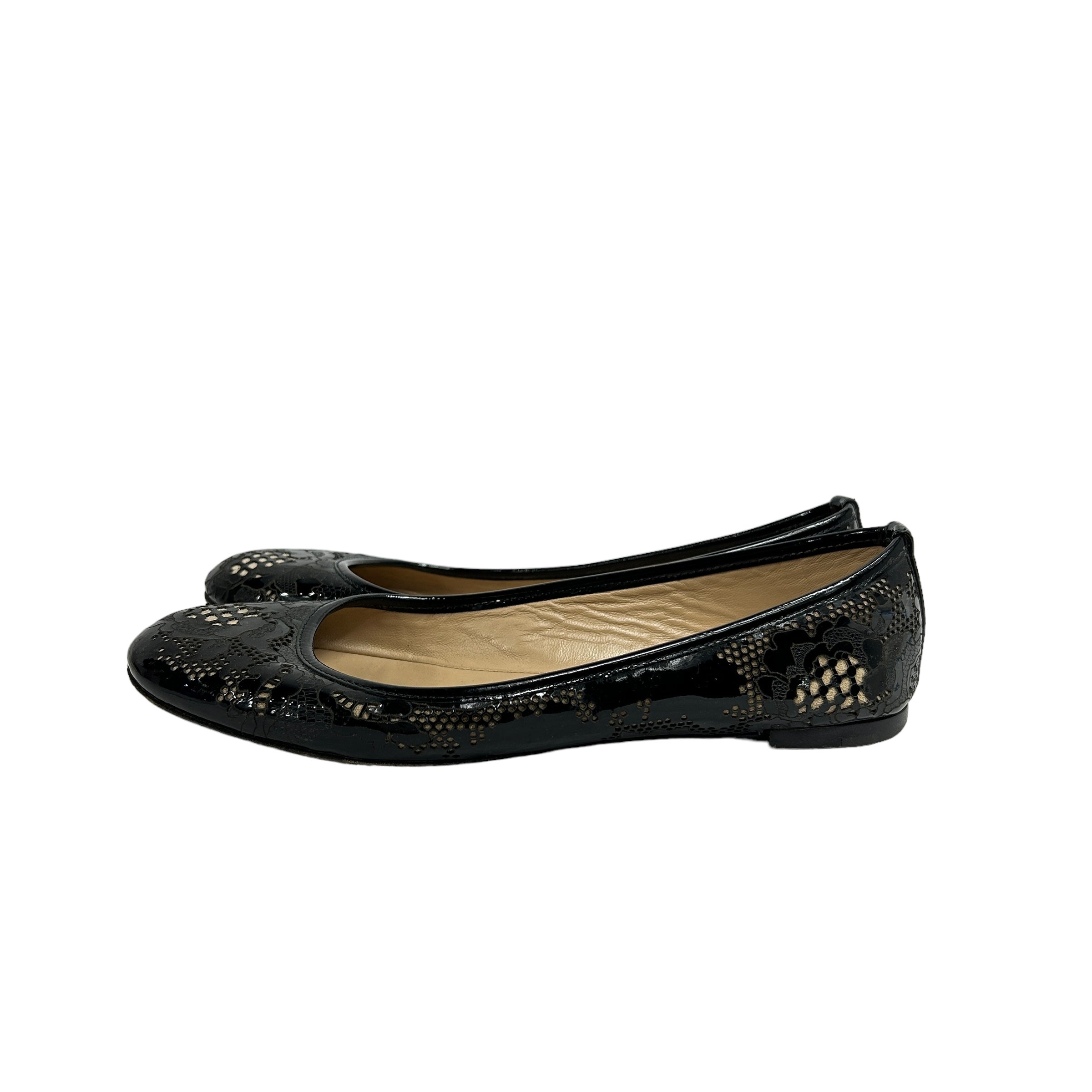 Black Lace Patent Flats