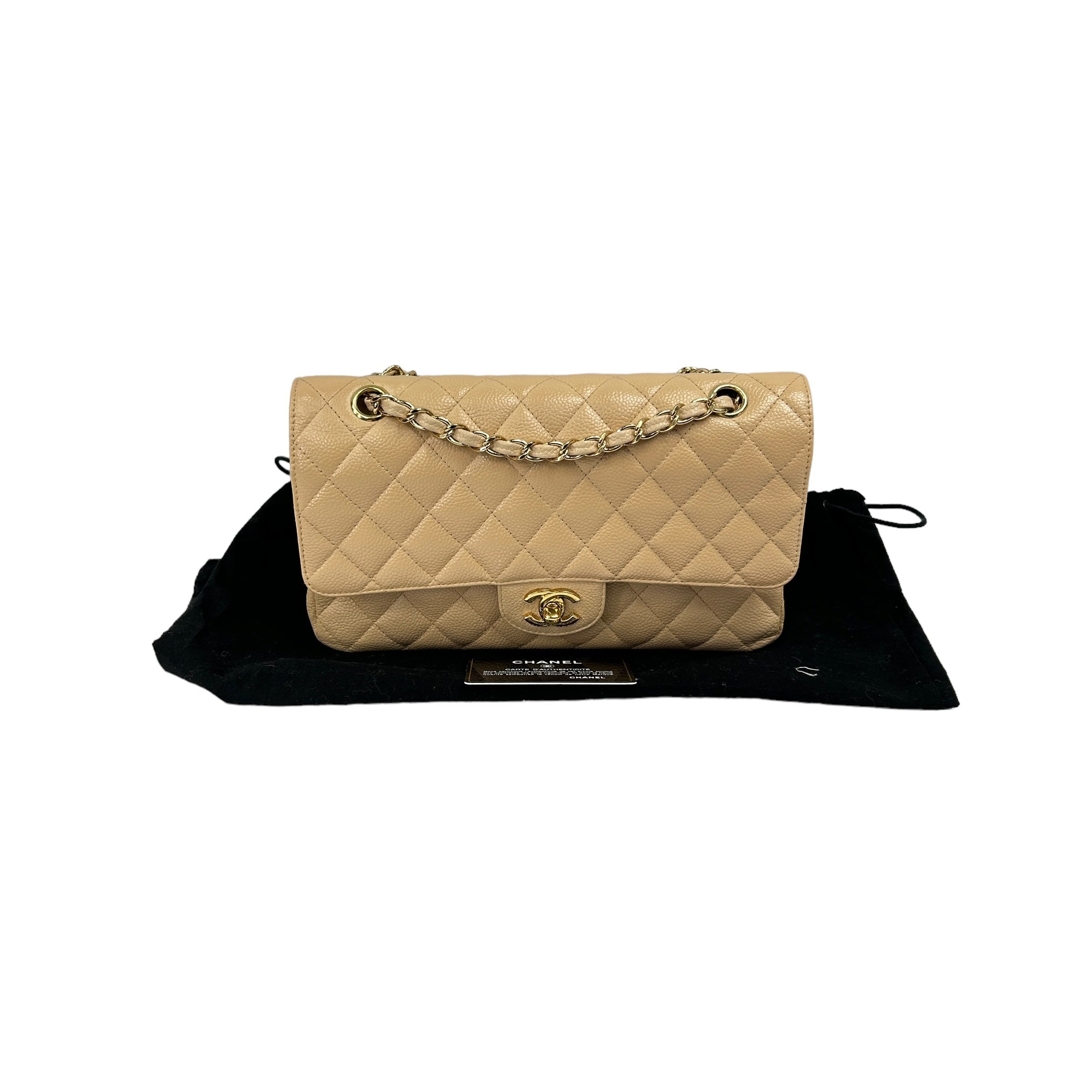 Beige Caviar Medium Double Flap w/GHW