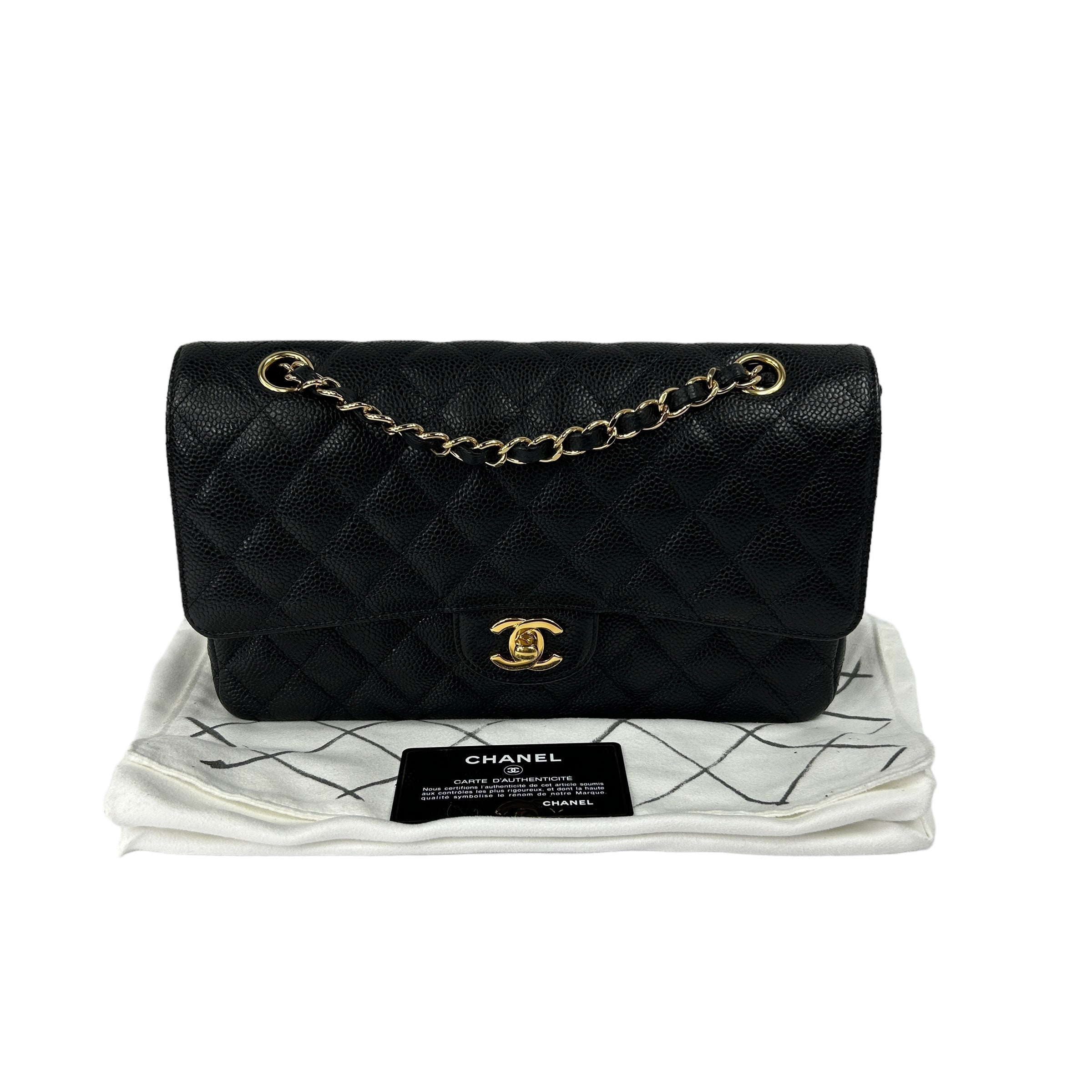 Black Caviar Double Flap Medium Bag w/GHW