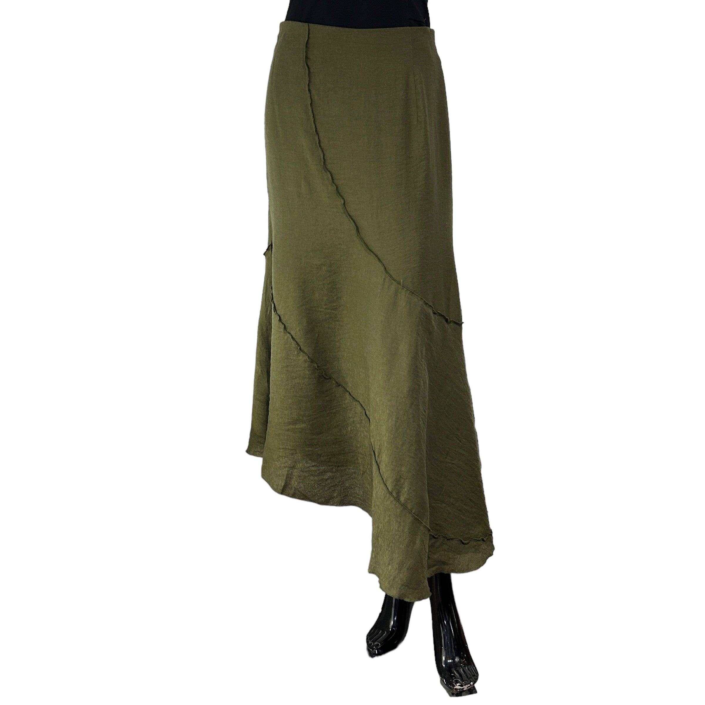 URBAN REVIVO Olive Green Long Angled Skirt