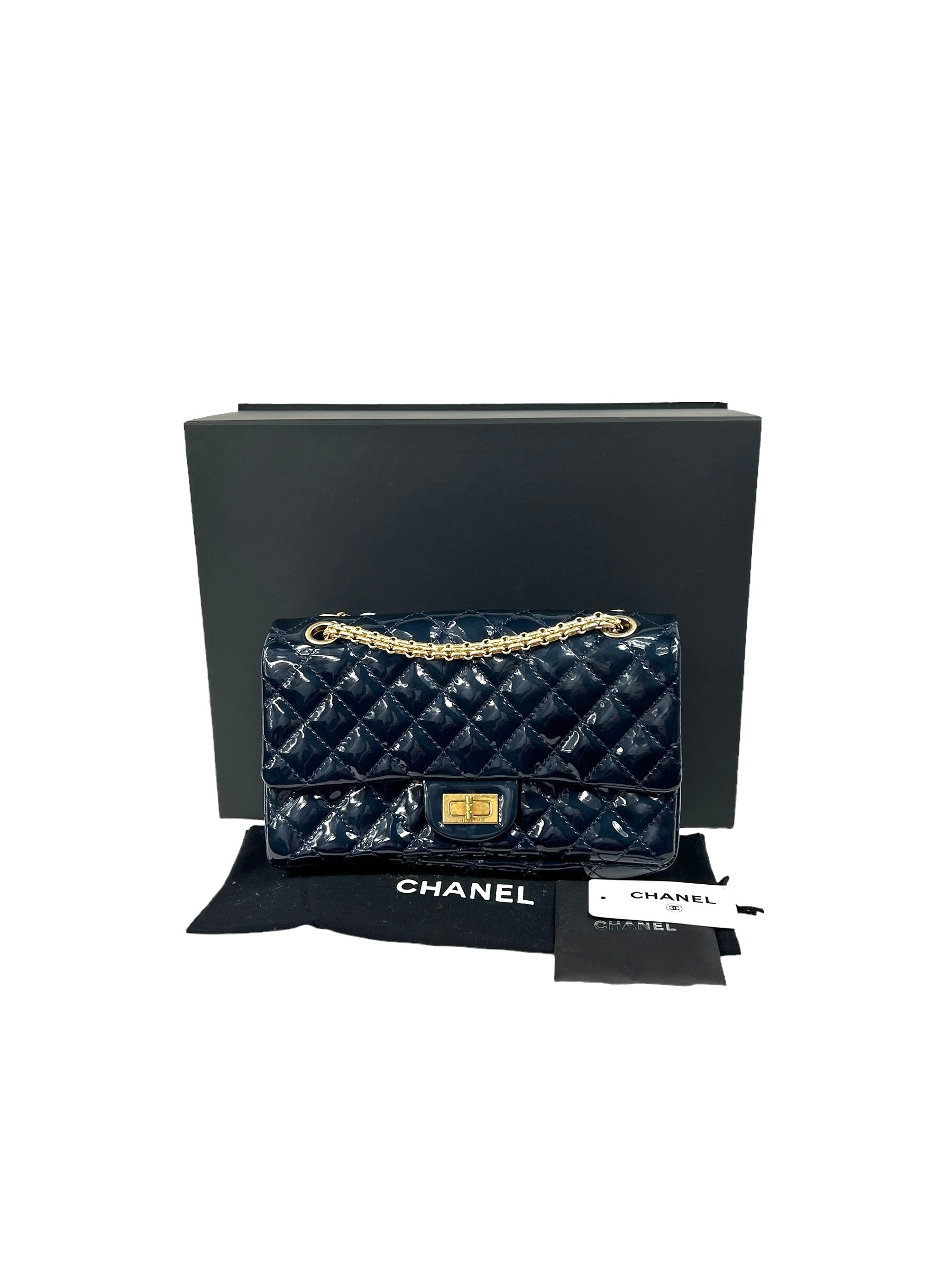 Dark Navy-Blue Patent Quilted Reissue Flap w/AGHW