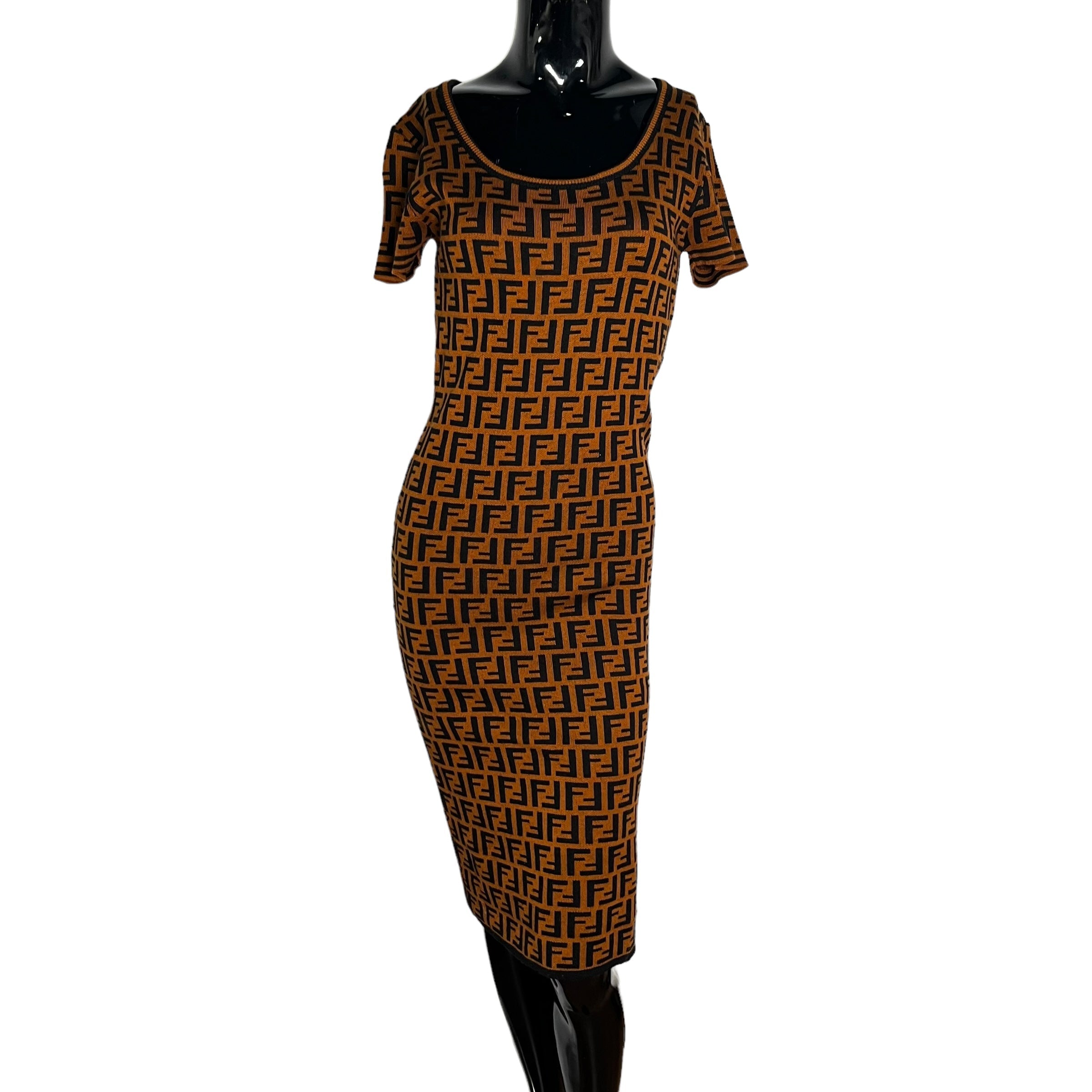 Monogram Brown Cotton Short Sleeve Long Dress