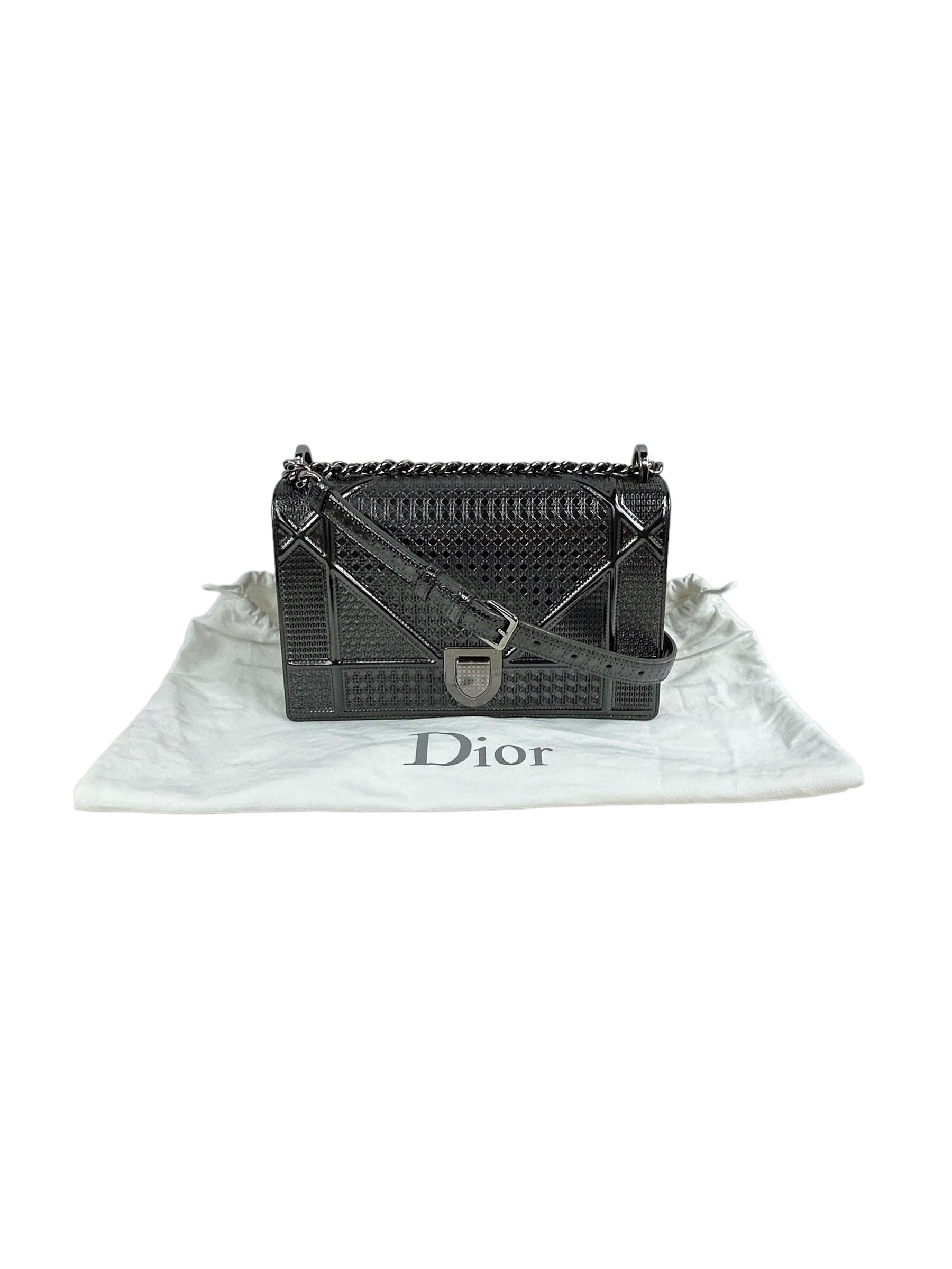 Diorama Metallic Ruthenium Flap Bag w/SHW