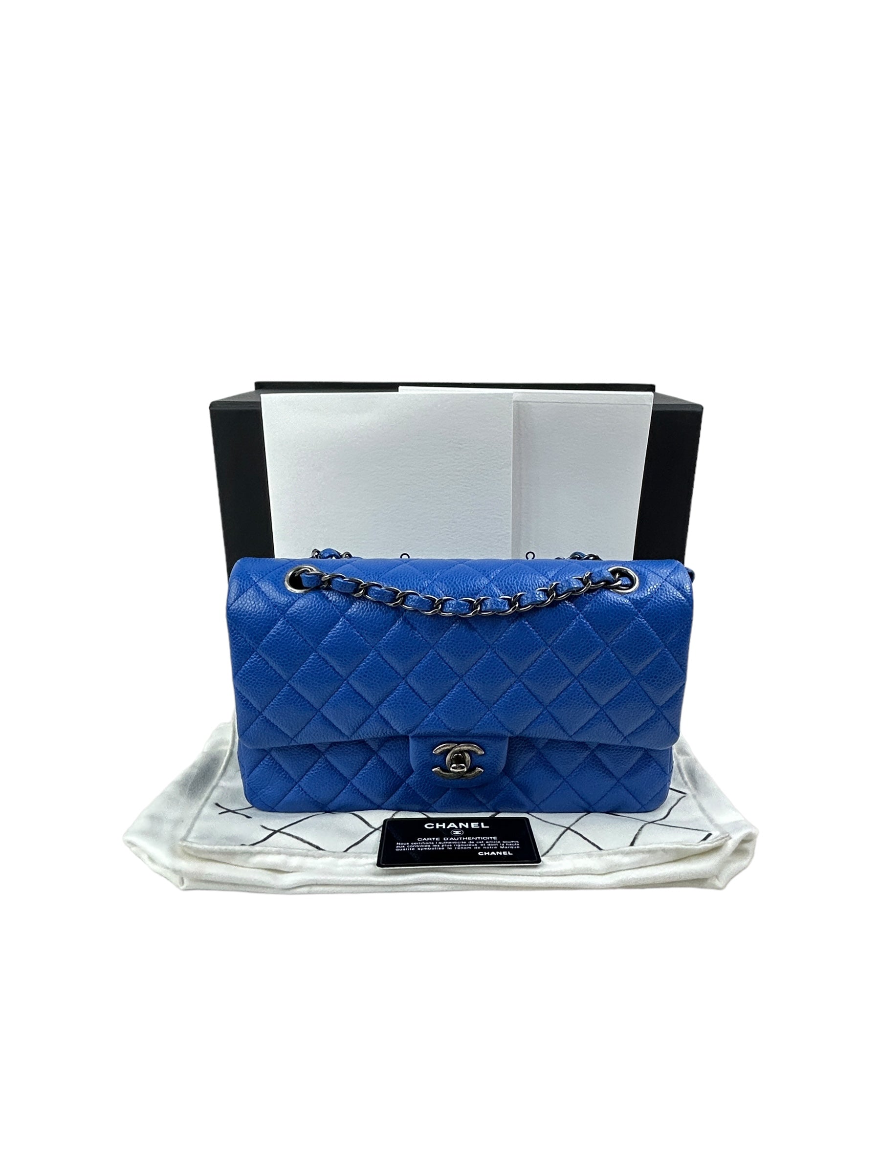 Cobalt Blue Caviar Medium Double Flap w/RHW