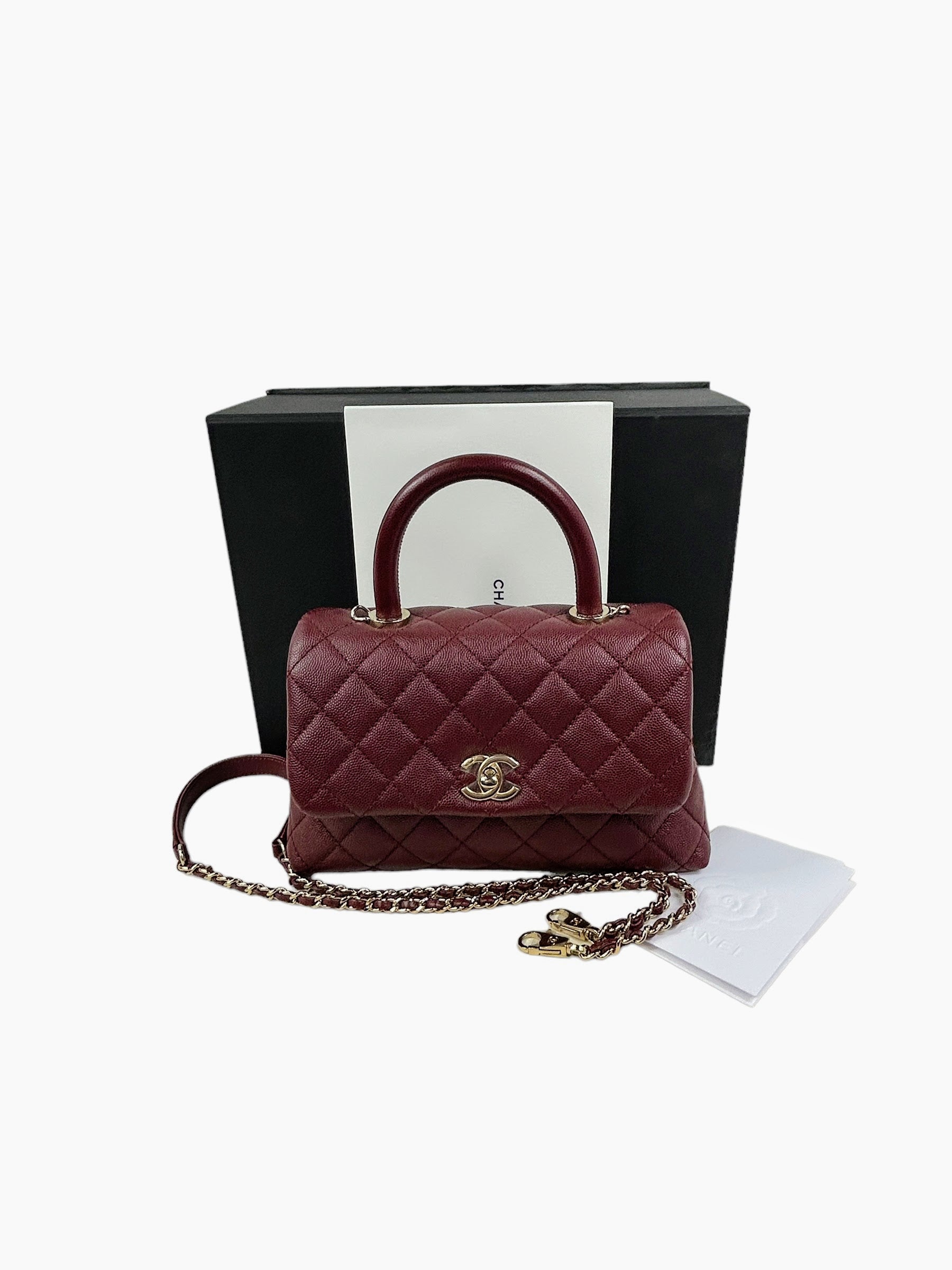 Burgundy Small Caviar Quilted Coco Handle w/GHW