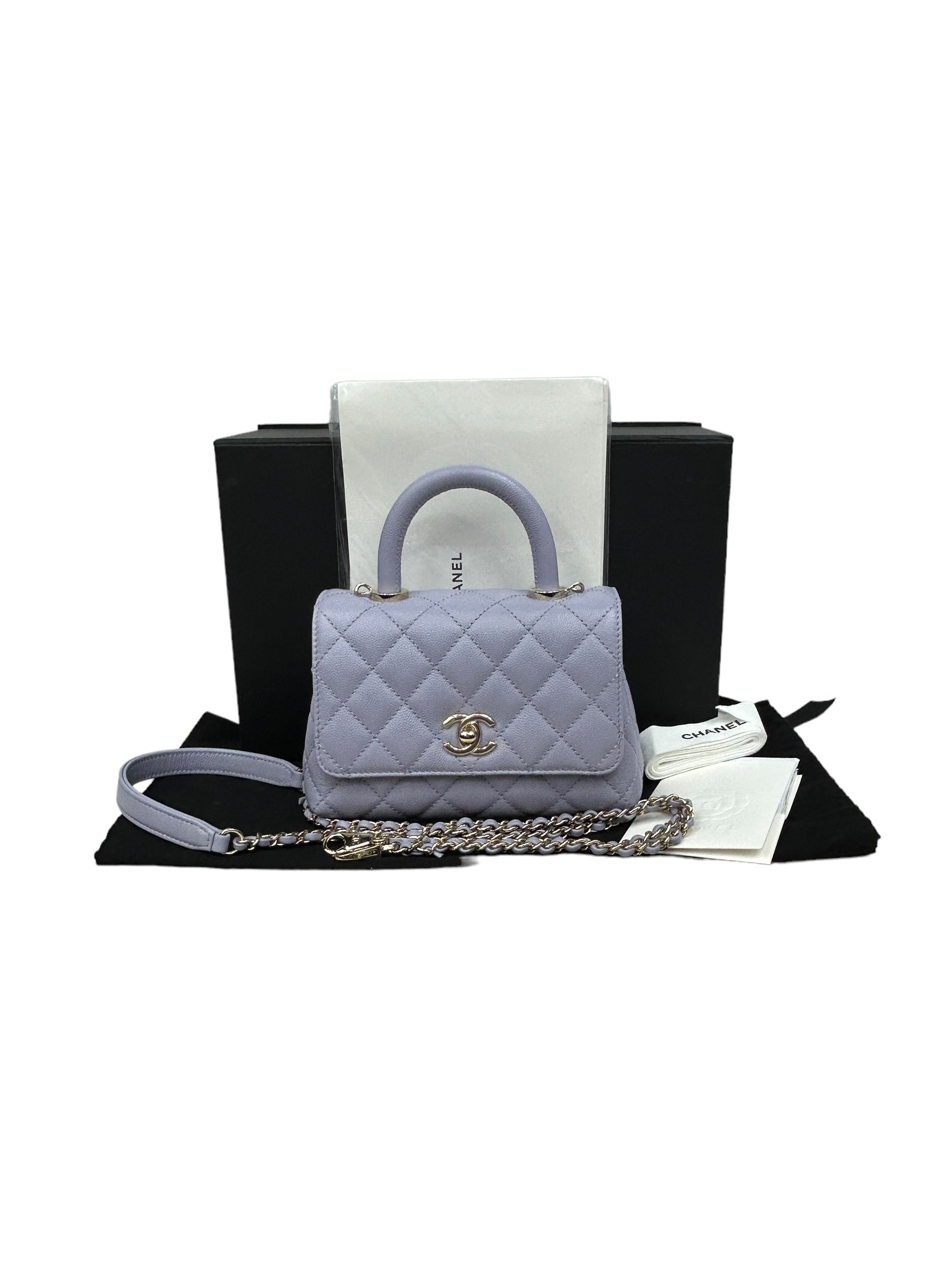 Light Purple Caviar Quilted Coco Mini Top Handle Flap Bag W/LGHW