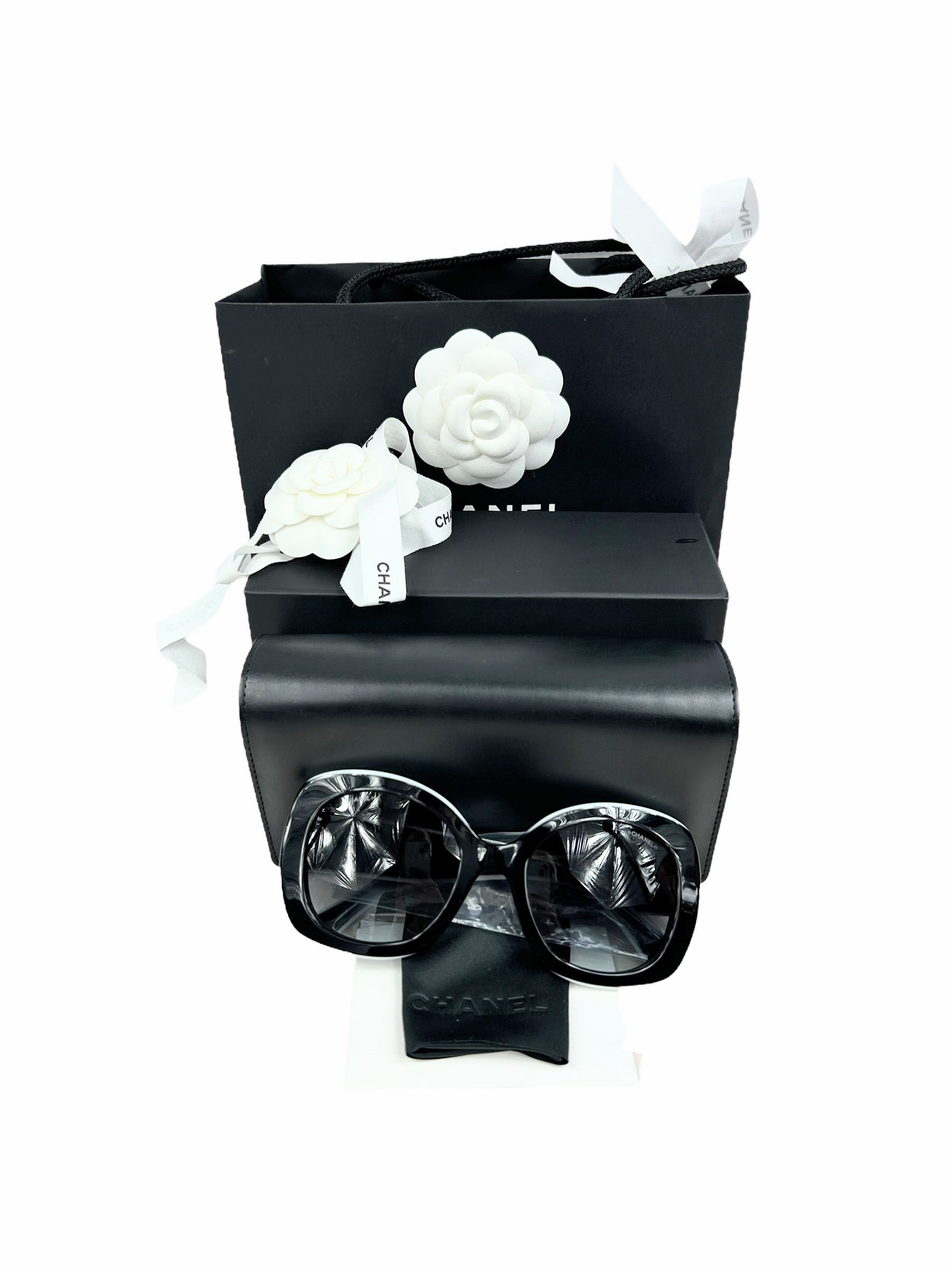 Black/White Square Acetate Sunglasses