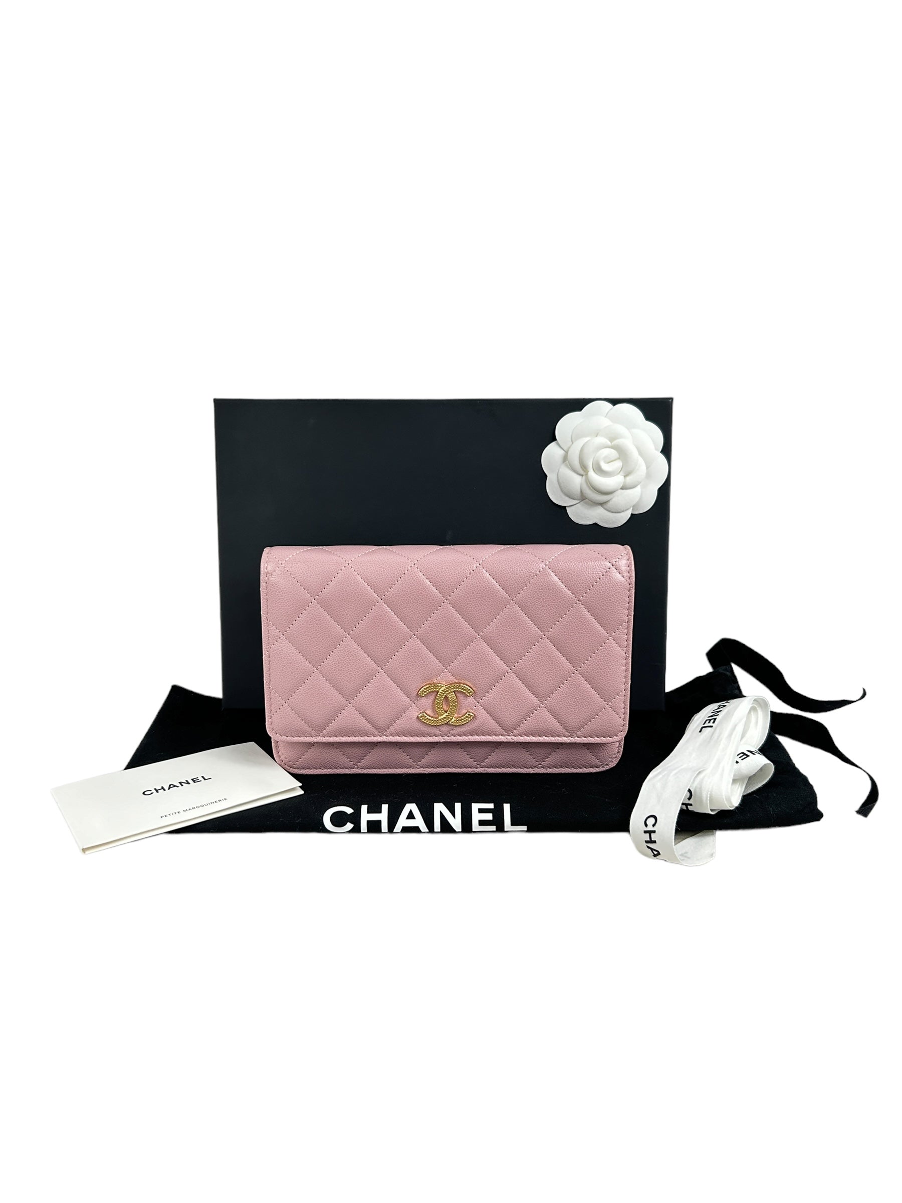 Rose Clair Caviar Quilted Wallet On Chain w/GHW- ON LAYAWAY