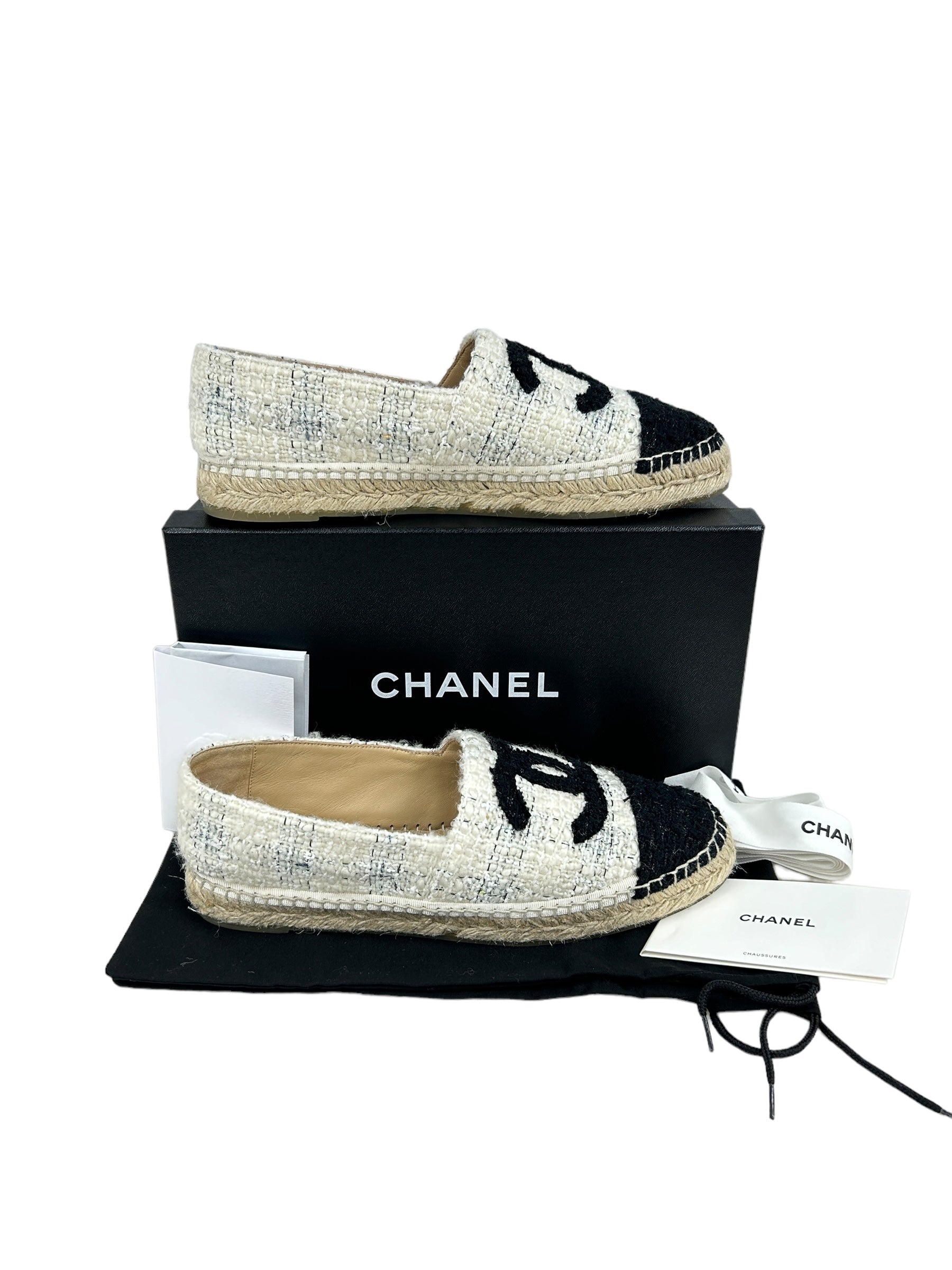 Black/ White Tweed Fabric Espadrilles