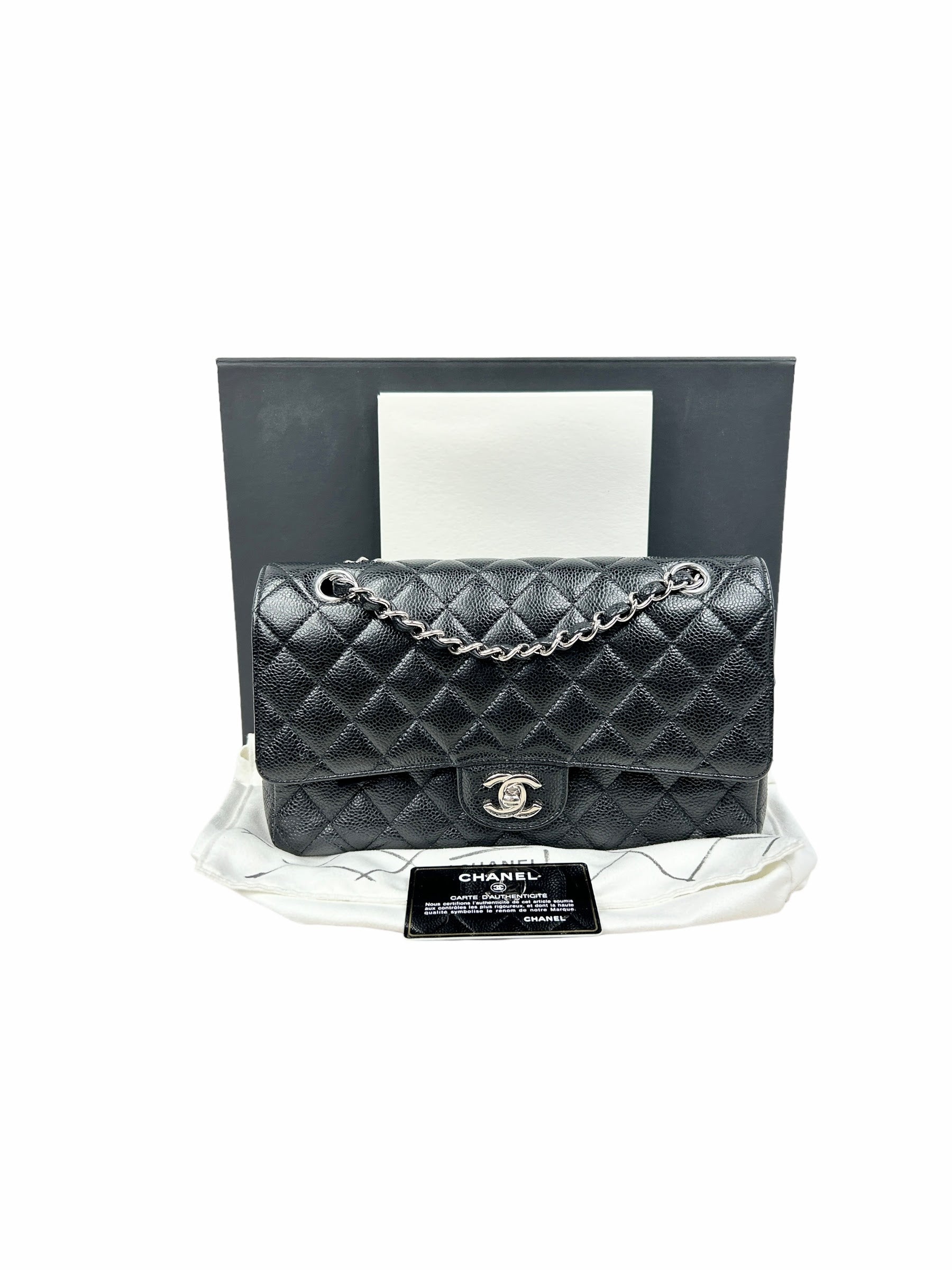 Black Caviar Quilted Small Double Flap Classic W/SHW