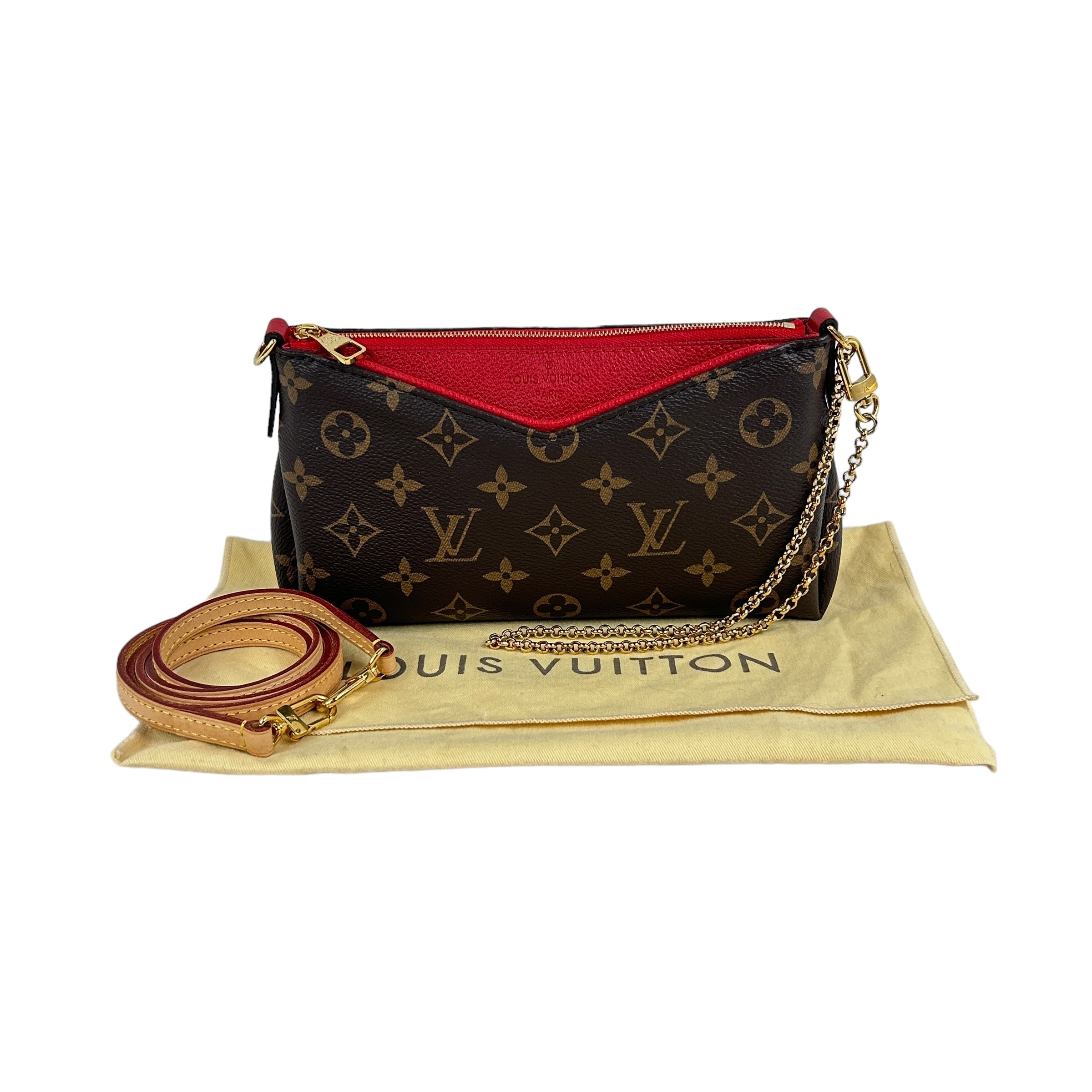 Monogram Coated Canvas Pallas Clutch w Chain and Removable Leather crossbody Strap w/GHW