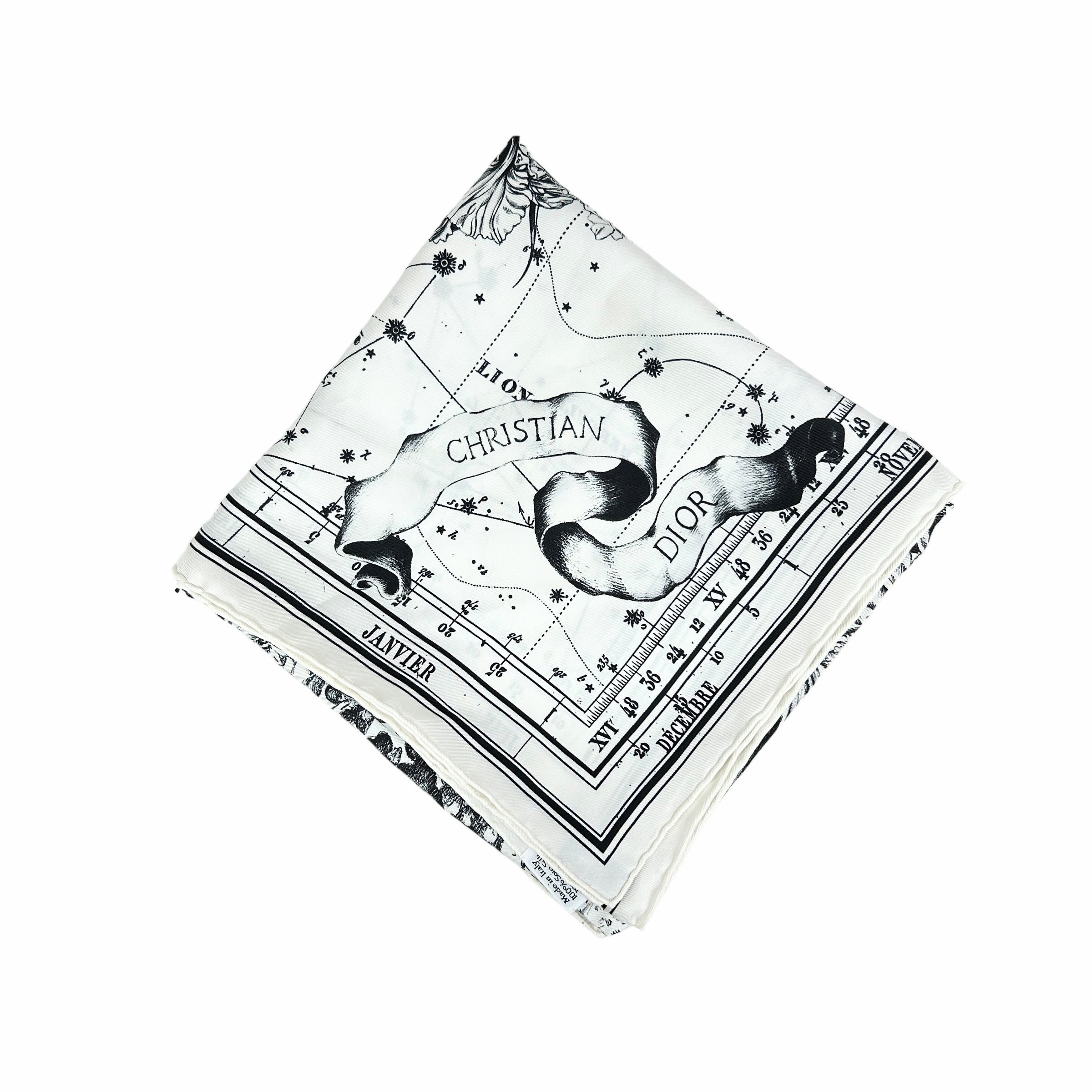 White/Black Silk Astrology Silk Scarf