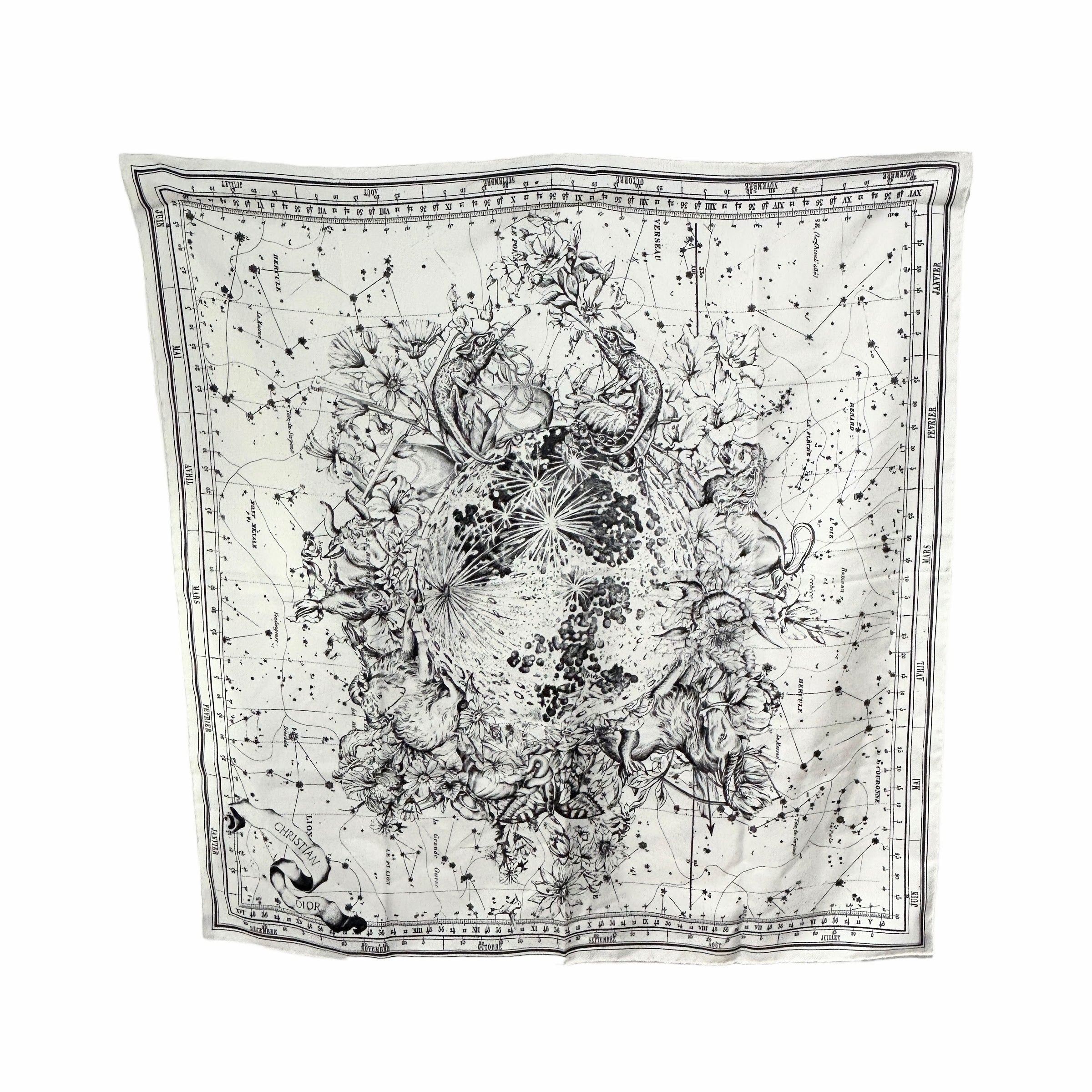 White/Black Silk Astrology Silk Scarf