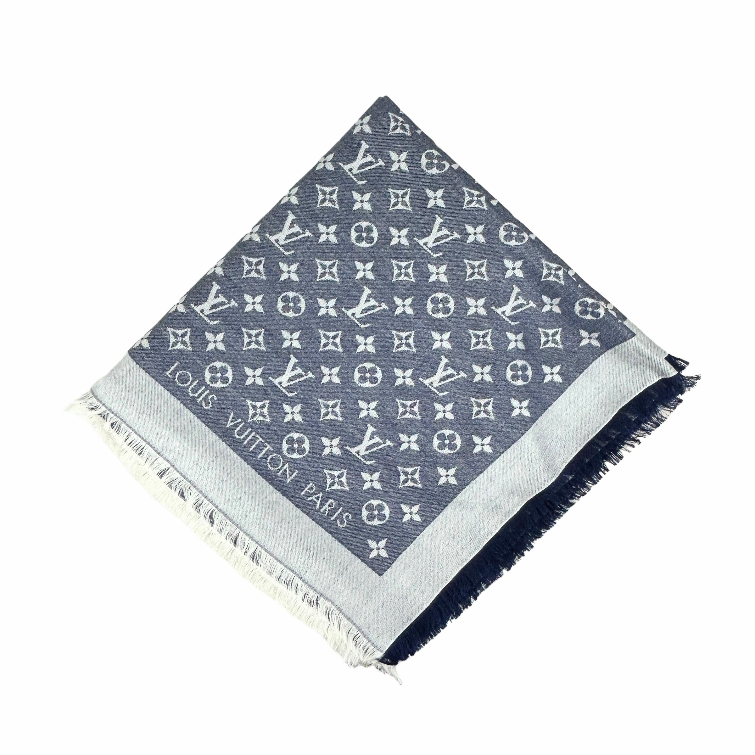 Monogram Denim Blue/White Silk Scarf